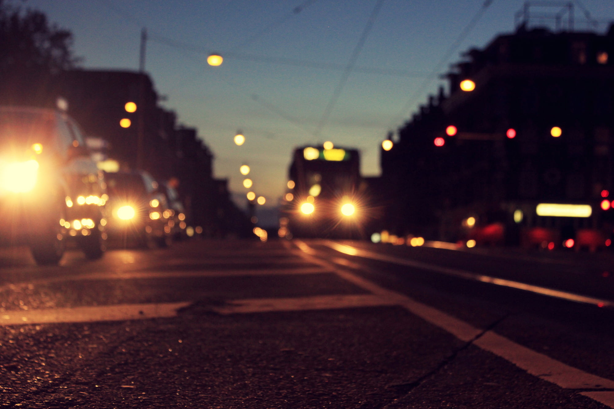 downtown District, urban Scene, Holland, motor vehicle, rail transportation, bokeh, headlight, night, 1080P, mode of transportation, abstract, building Exterior, HD Wallpaper