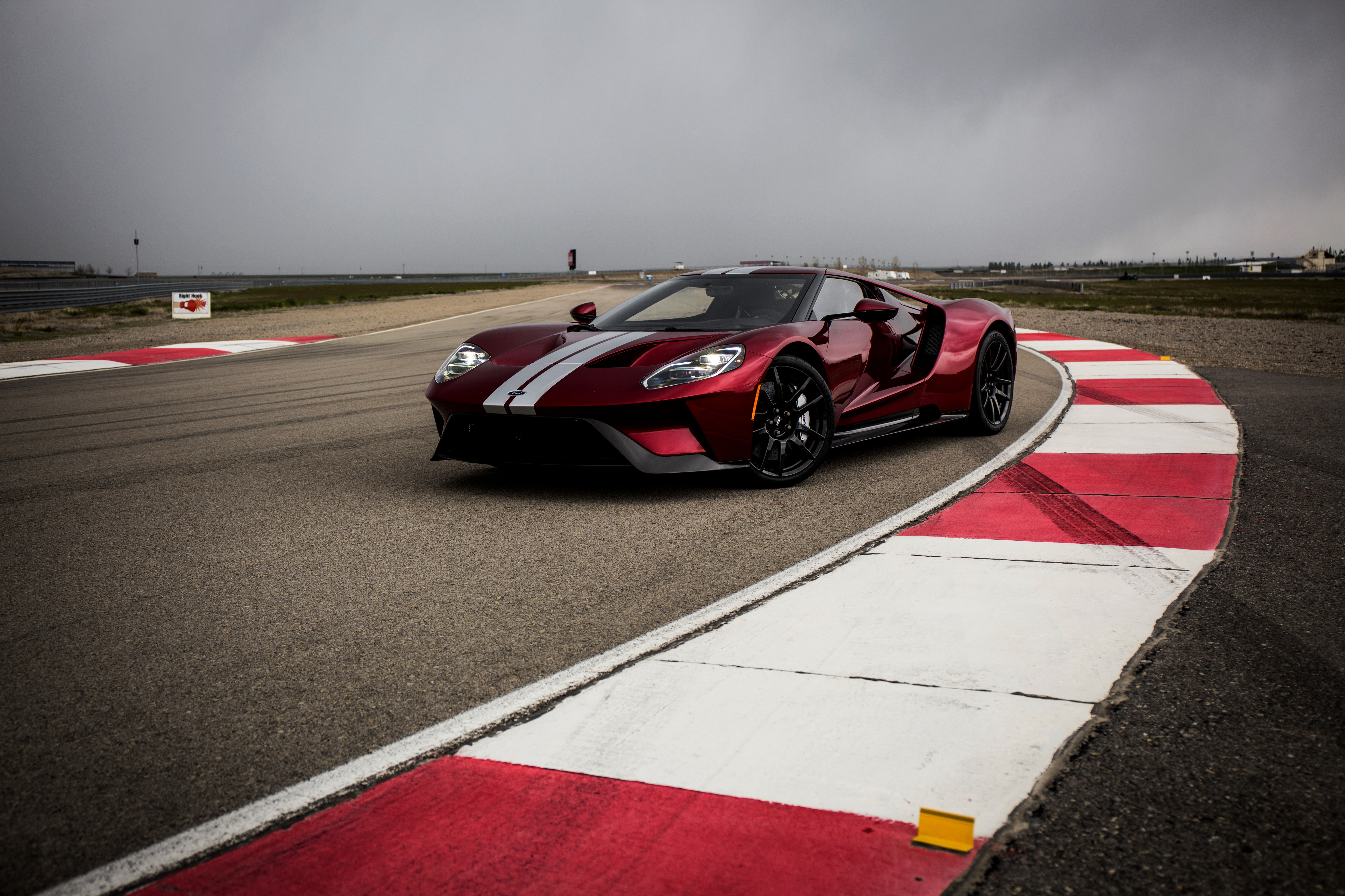 asphalt, the sky, markup, Ford GT, 5K, overcast, track, Ford, curbs, HD Wallpaper