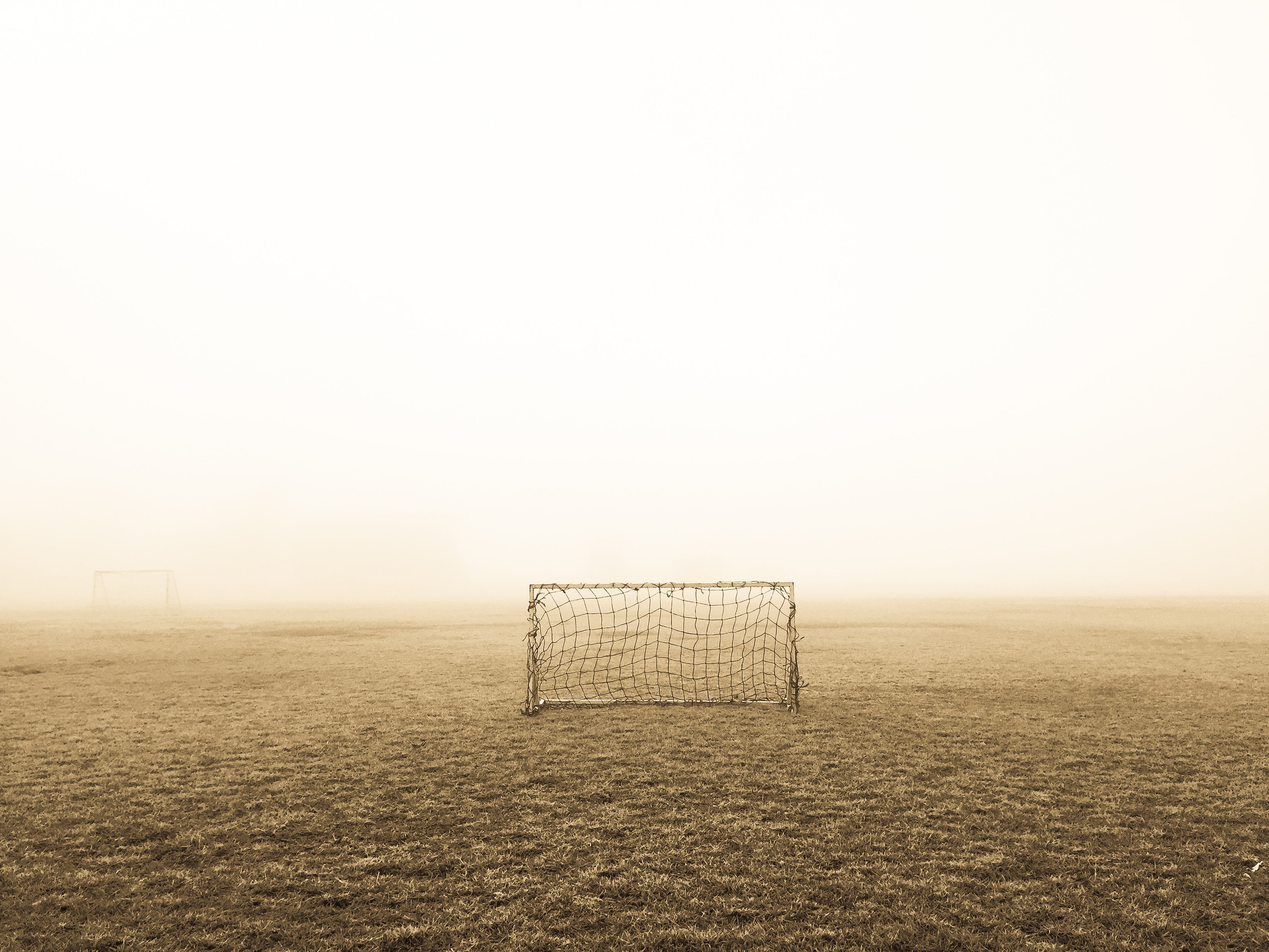 nature, alone, absence, outdoors, no people, environment, tranquility, landscape, beauty in nature, football, fog, gates, sky, copy space, lawn, scenics - nature, HD Wallpaper