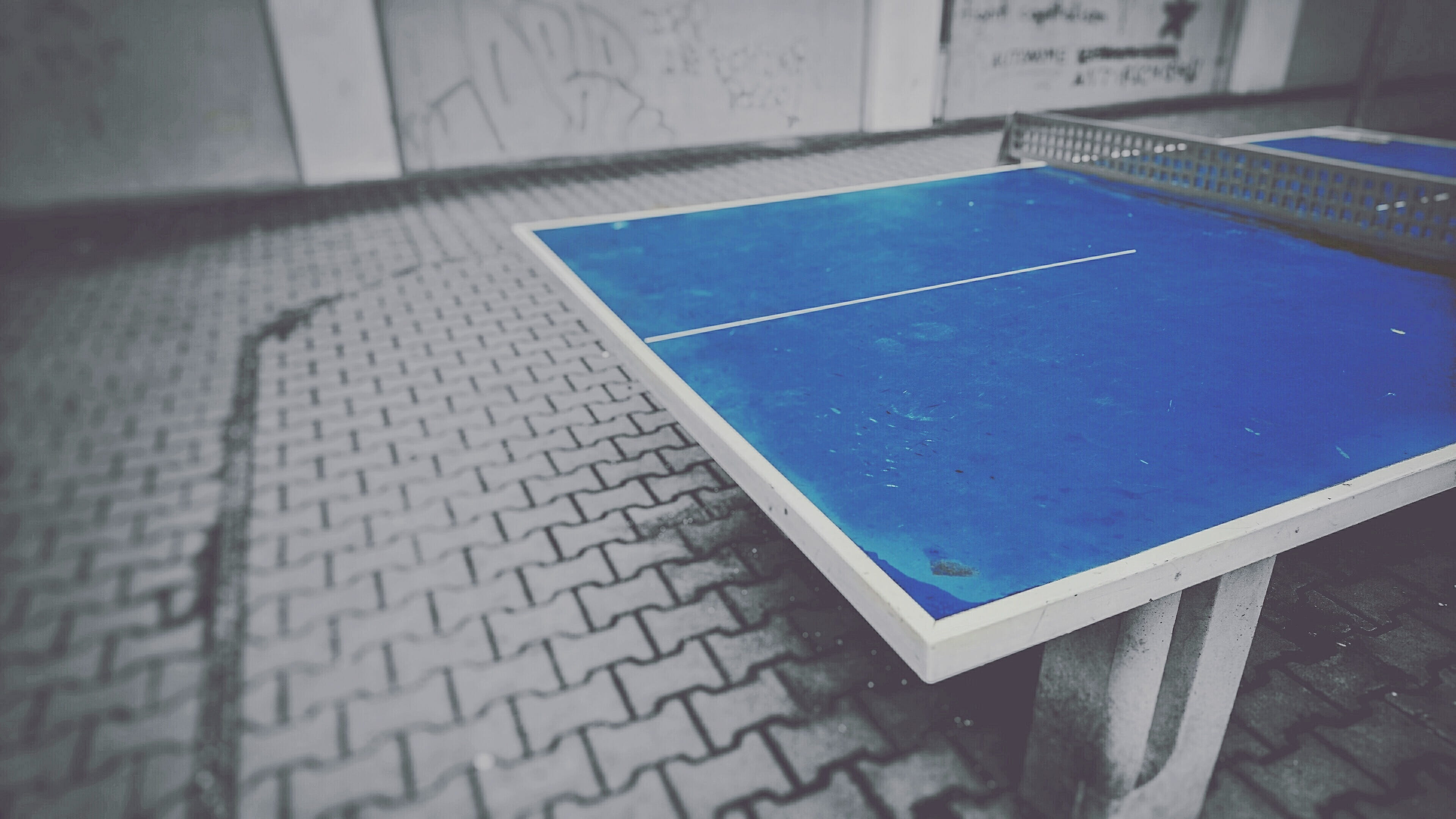blue, table, selective, no people, indoors, close-up, focus on foreground, ball, competition, Ping-Pong, tennis, sport, nature, 4K, Table Tennis, white, HD Wallpaper