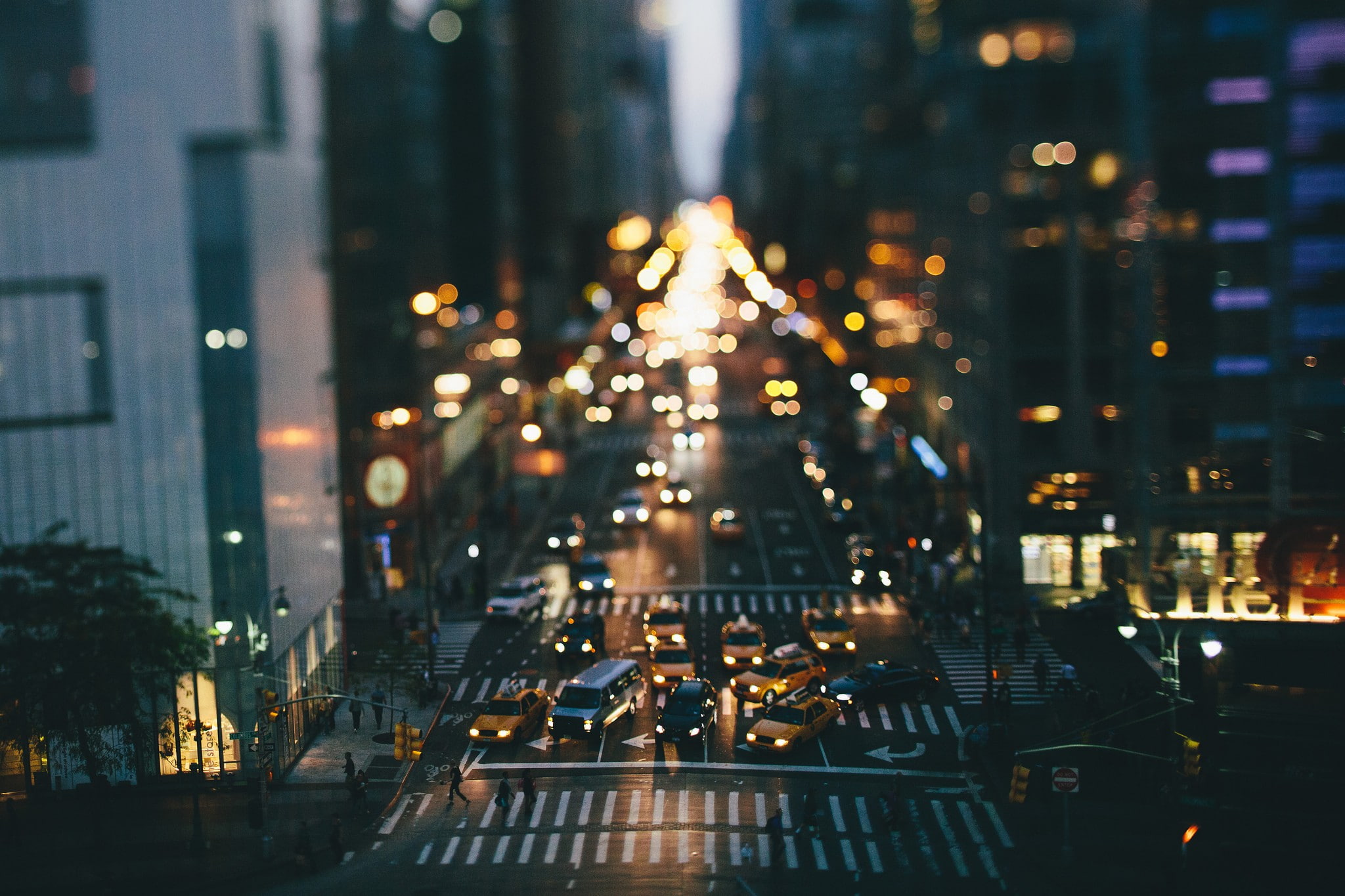 traffic, New York City, tilt shift, taxi, car, city, 1080P, street, HD Wallpaper