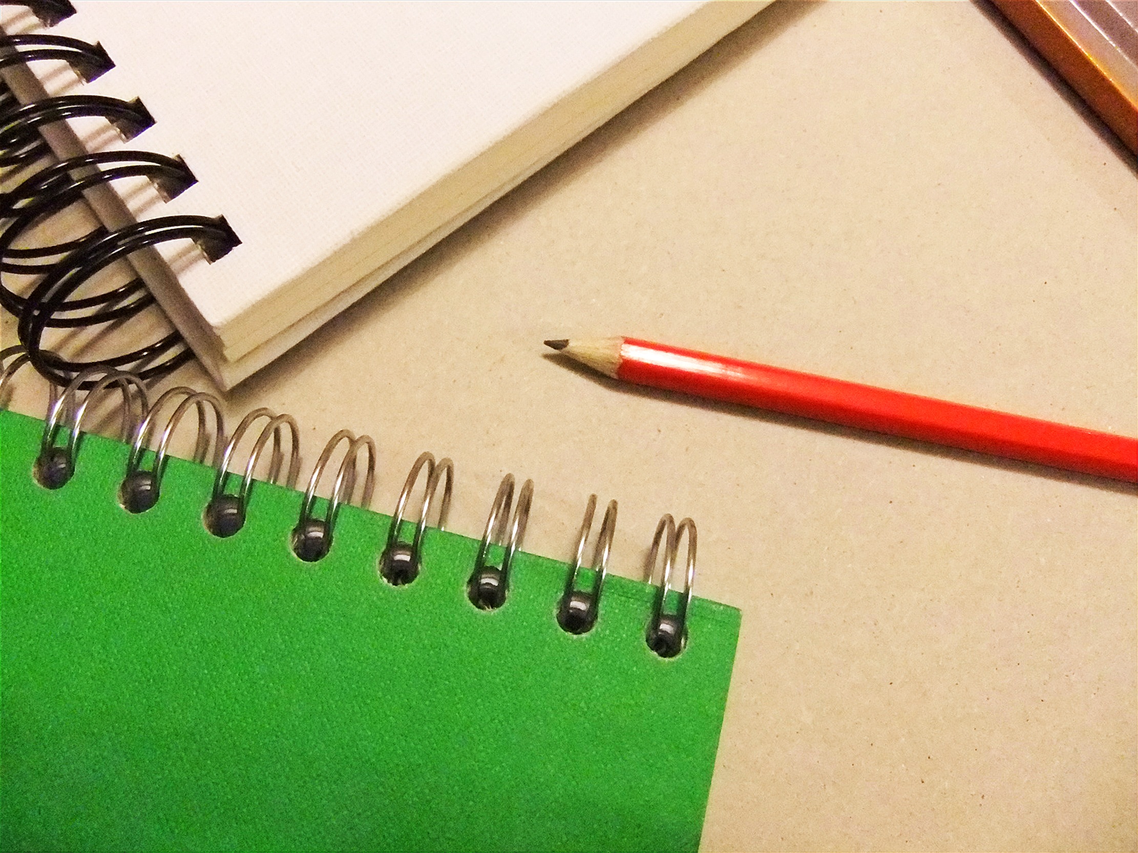 note pad, office, high angle view, publication, green color, book, page, pencil, close-up, table, ring binder, spiral notebook, red, indoors, paper, portfolio, HD Wallpaper