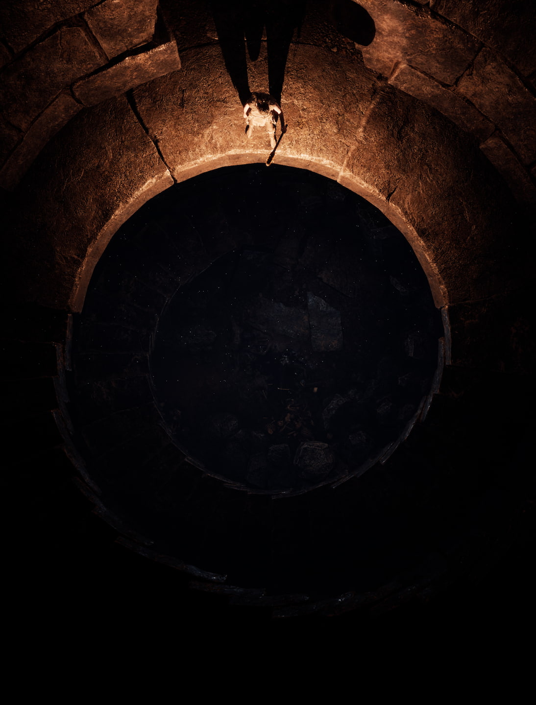 shape, indoors, circle, obsolete, video games, depth of field, lifestyles, dark, Hellblade, one person, black color, copy space, standing, built structure, Phone HD Wallpaper