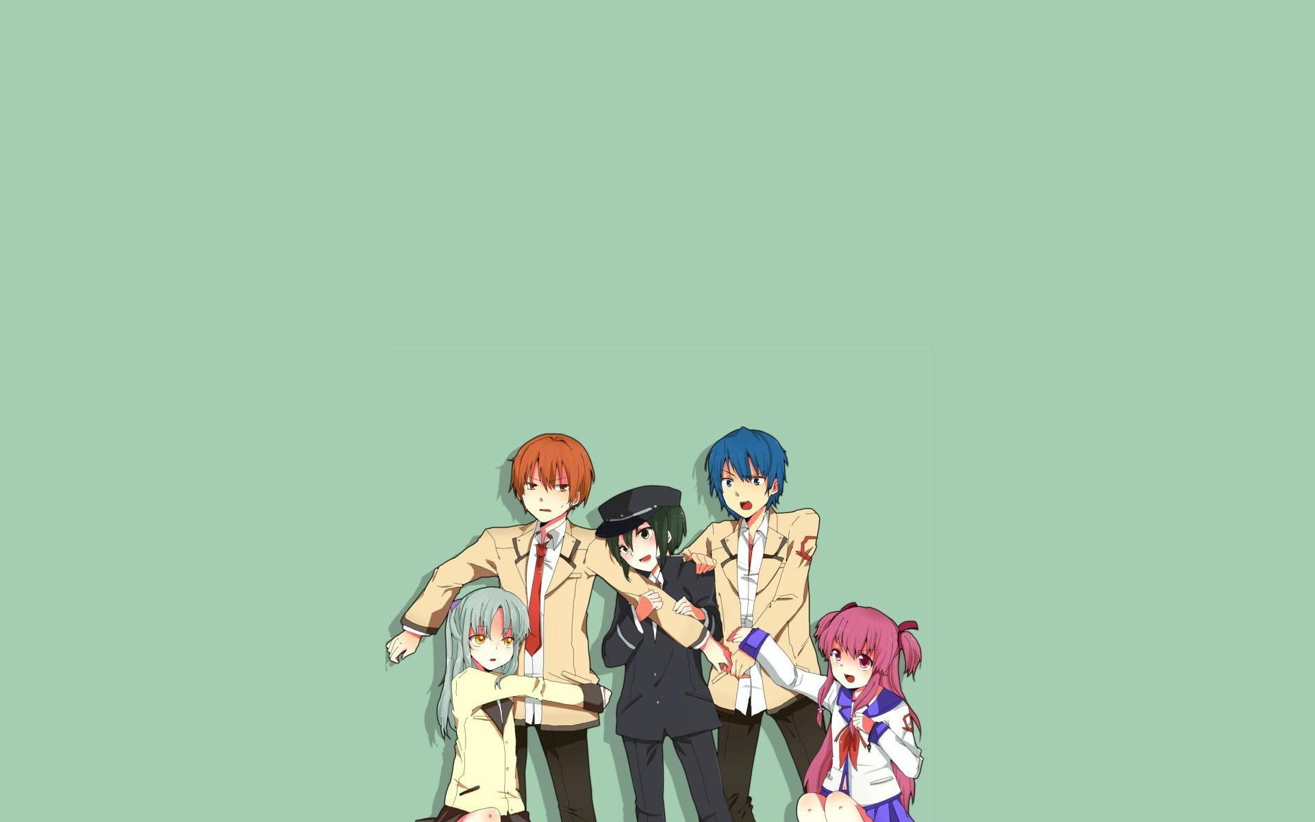 studio shot, people, standing, creativity, togetherness, girls, women, young adult, colored background, digital composite, Yui (Angel Beats!), emotion, HD Wallpaper