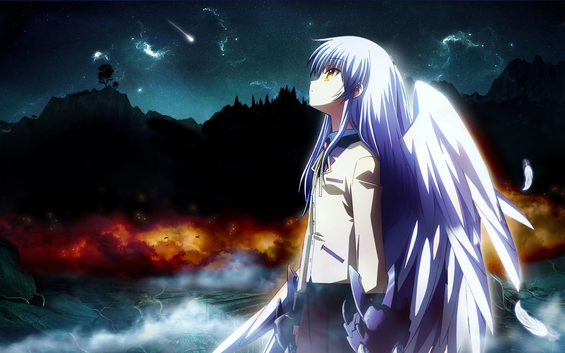 space, astronomy, stars, anime, 1080P, adult, waist up, standing, Tachibana Kanade, sky, digital composite, cloud - sky, motion, one person, illuminated, HD Wallpaper