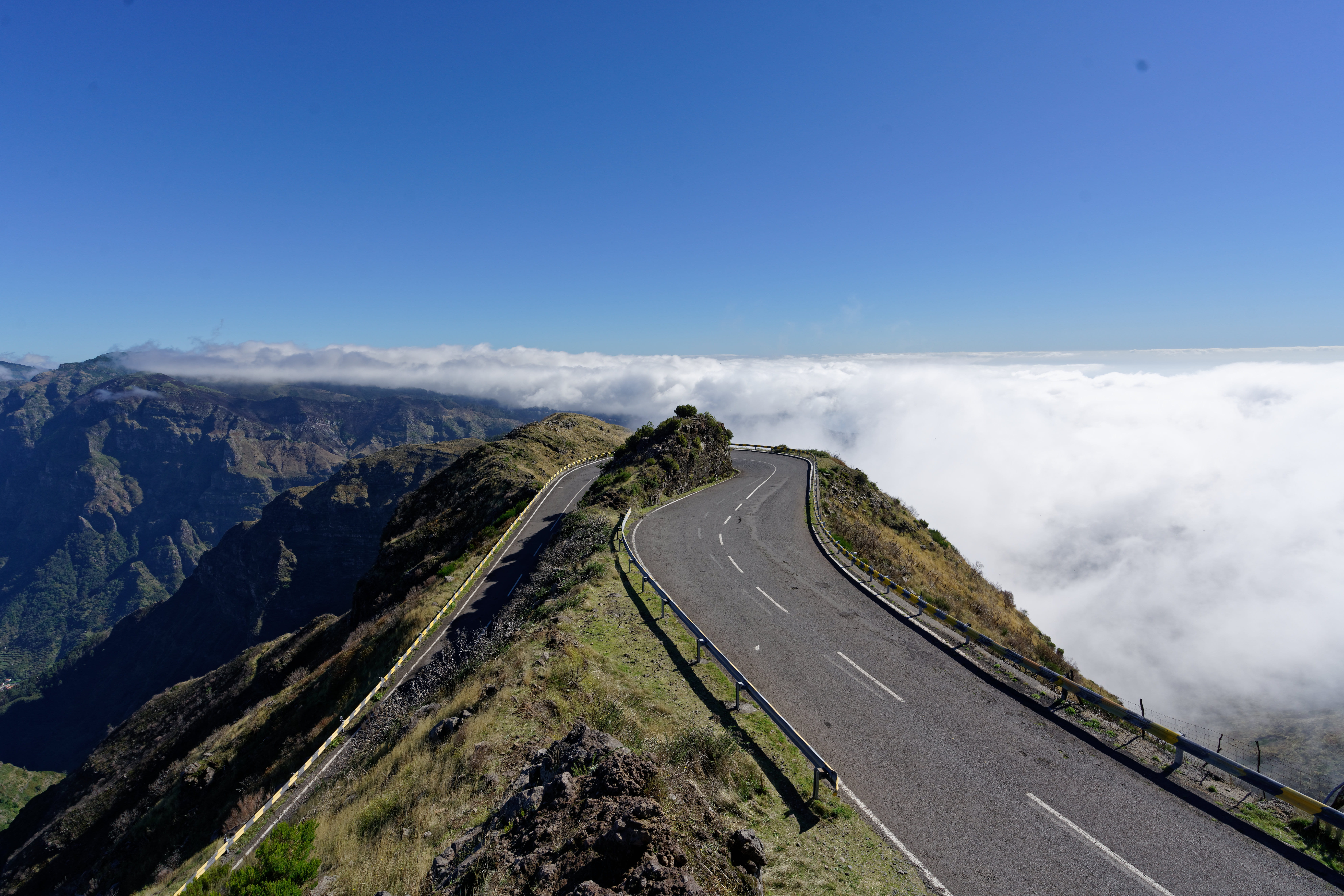 nature, landscape, day, cloud - sky, madeira, tranquility, road, sharp, transportation, 8K, non-urban scene, high angle view, portugal, hairpin, blue, HD Wallpaper