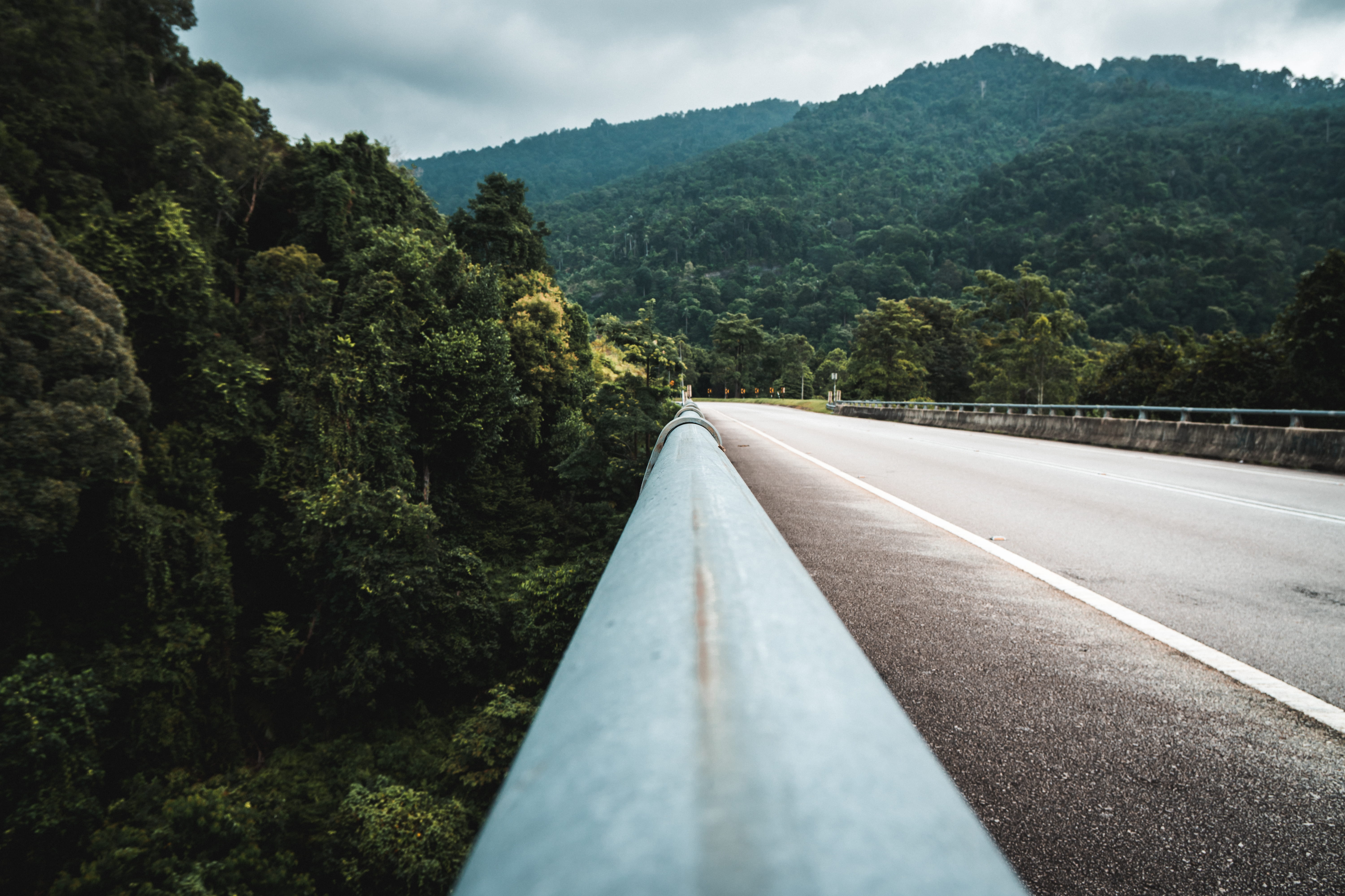 near, direction, road marking, tranquility, diminishing perspective, sky, sign, mountain, marking, the way forward, scenics - nature, tree, hill, gray, HD Wallpaper