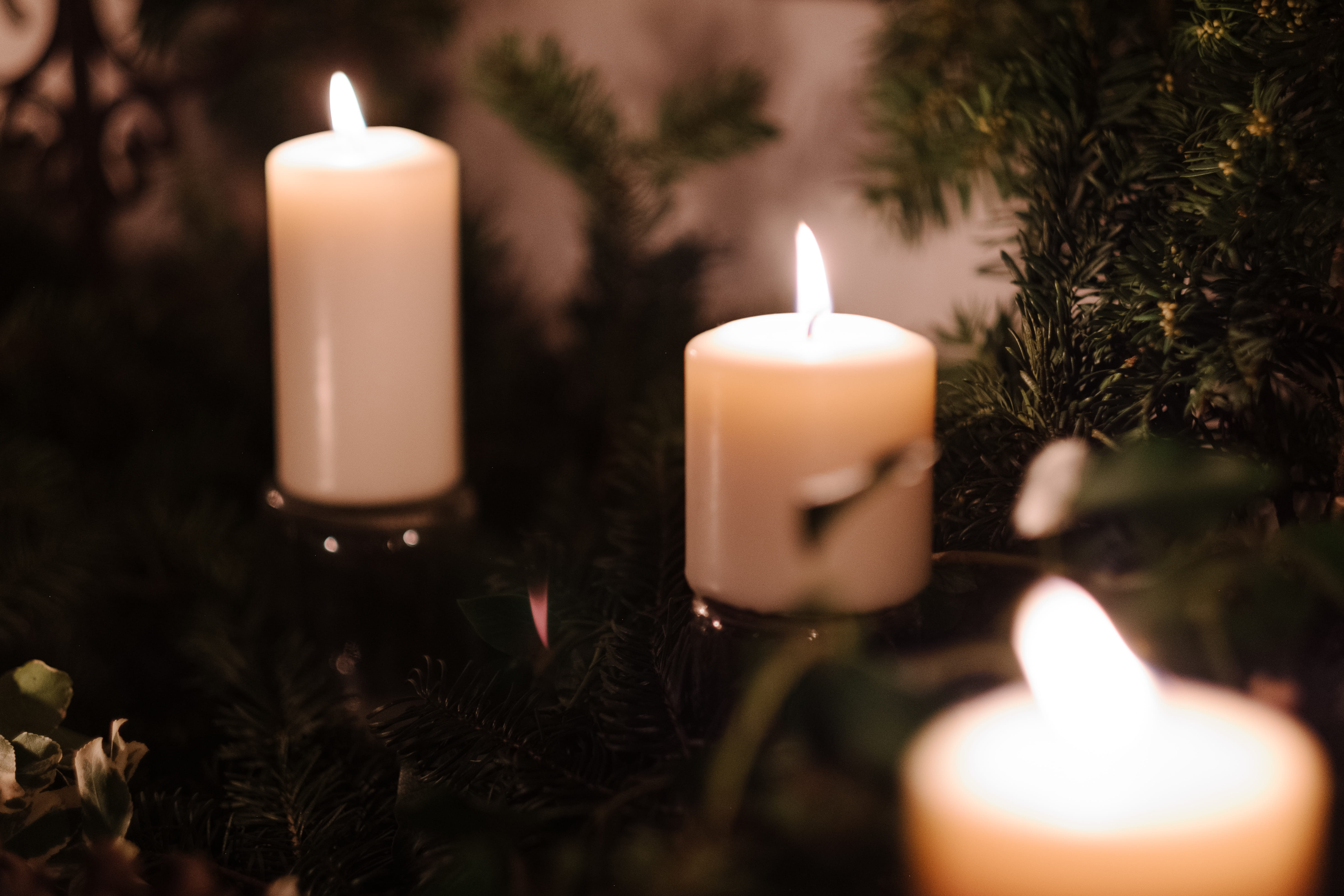 indoors, close-up, christmas ornament, fire, selective, holiday, christmas decoration, candle, candles, flame, no people, dark, illuminated, fire - natural phenomenon, HD Wallpaper