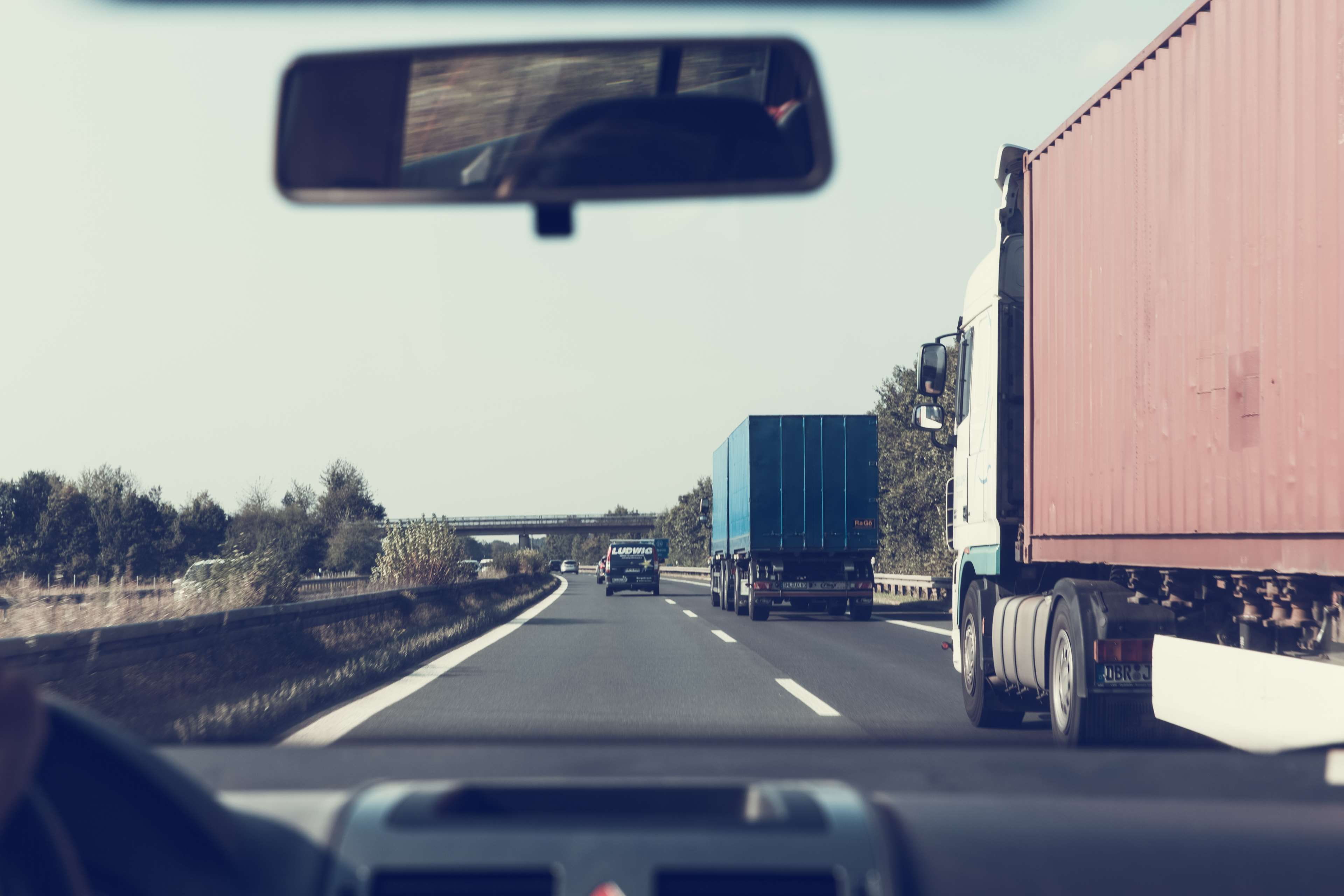 way, expressway, roadway, street, reflection, rearview mirror, car interior, no people, on the move, trucks, nature, vehicle interior, glass - material, HD Wallpaper