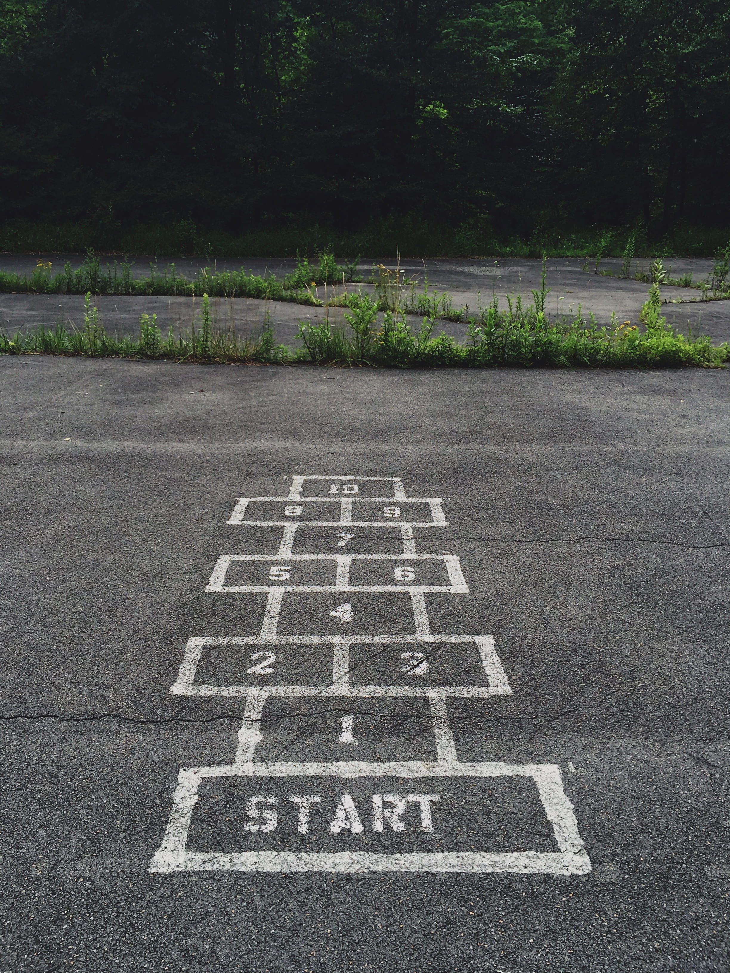 road, day, leisure games, park, plant, playground, concrete, tree, relaxation, gray, start, game, numbering, high angle view, number, grass, tarmac, drawing - art product, Phone HD Wallpaper