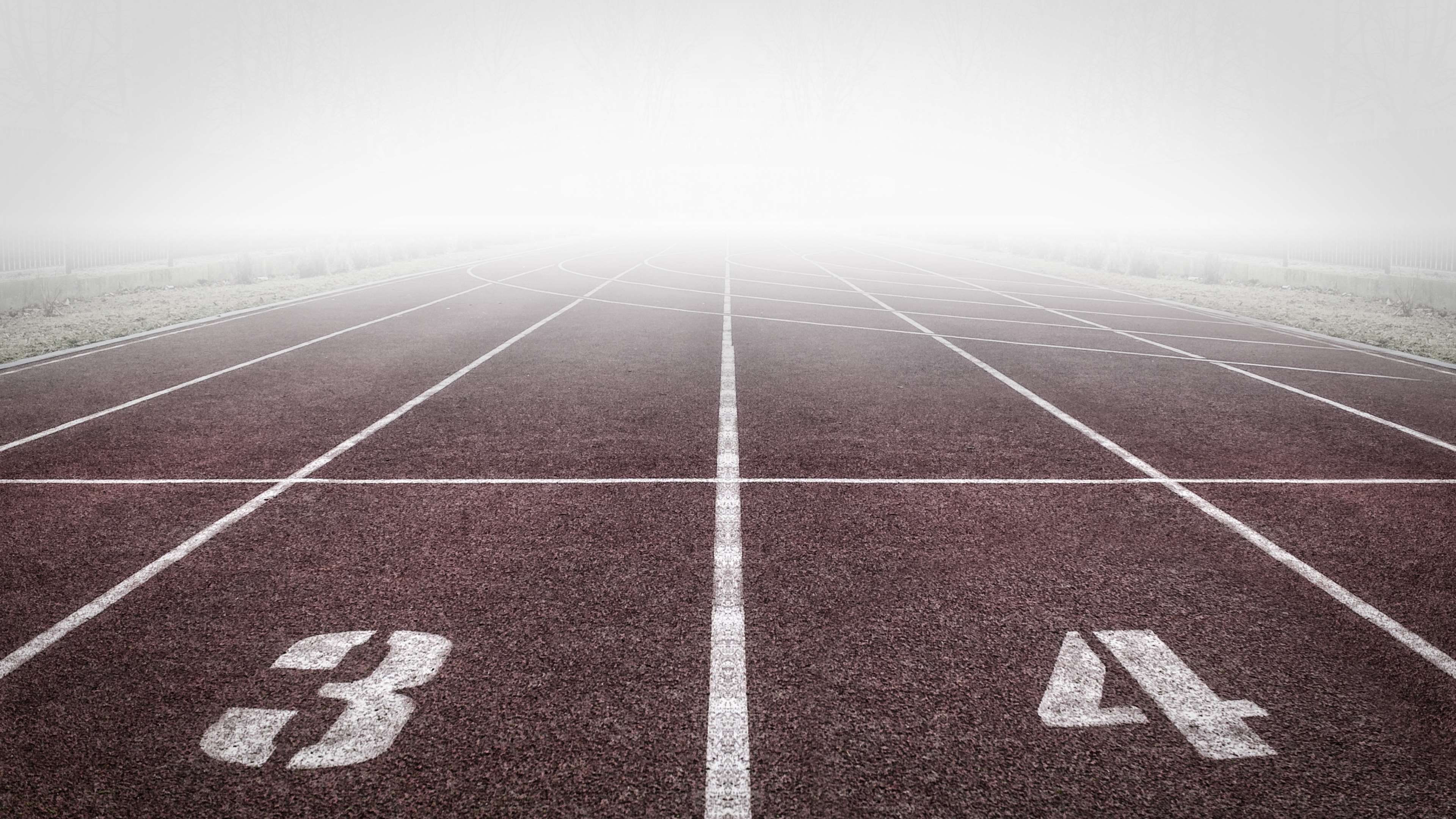 sky, field, tarmac, route, misty, challenge, the way forward, beginnings, lane, stadium, asphalt, empty, line, nature, goal line, sports race, ground, number, HD Wallpaper