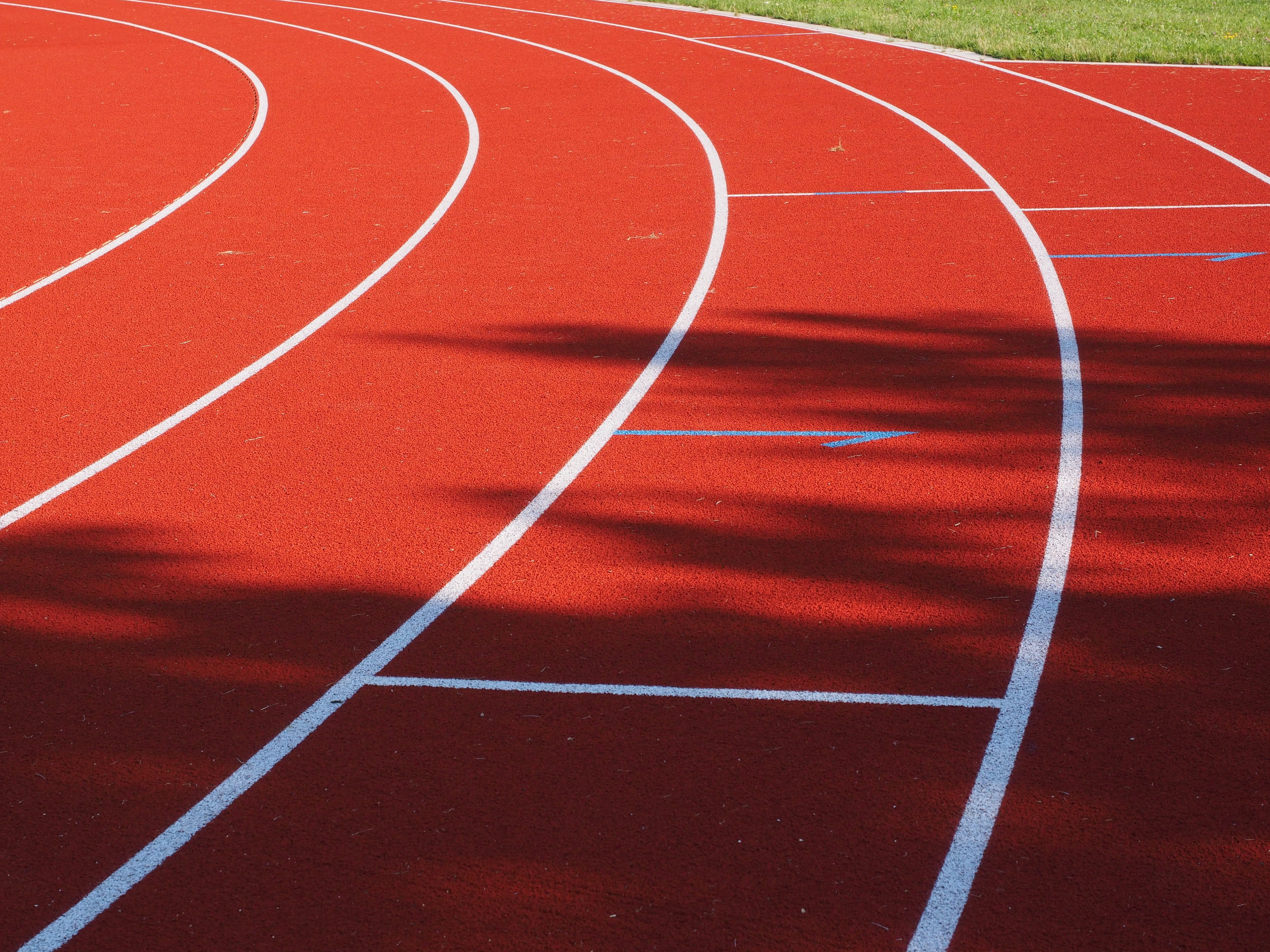 track And Field, full frame, leisure, sports Track, no people, outdoors, 4K, speed, round, tartan track, day, red, in a row, stadium round, mark, photo, HD Wallpaper
