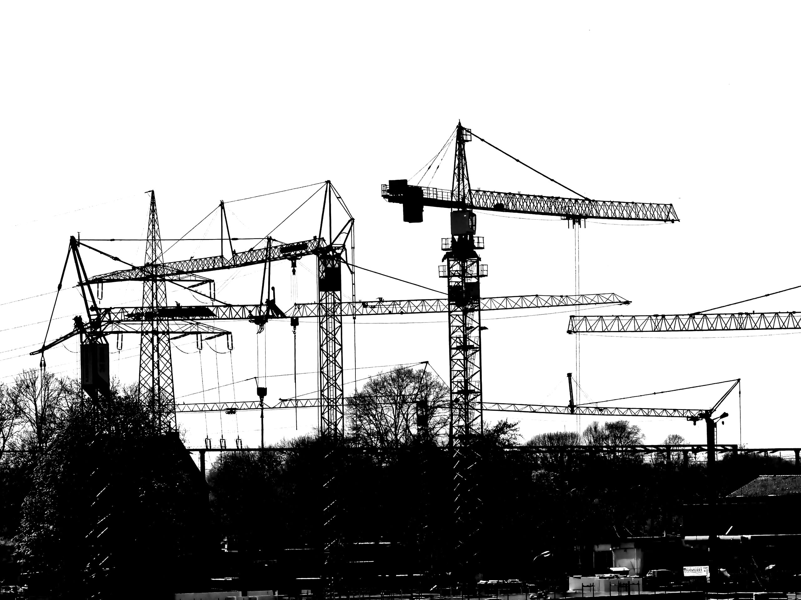 construction industry, industrial equipment, technology, metal, work, construction equipment, day, sky, clear sky, tree, diagonal, scaffold, plant, machinery, HD Wallpaper