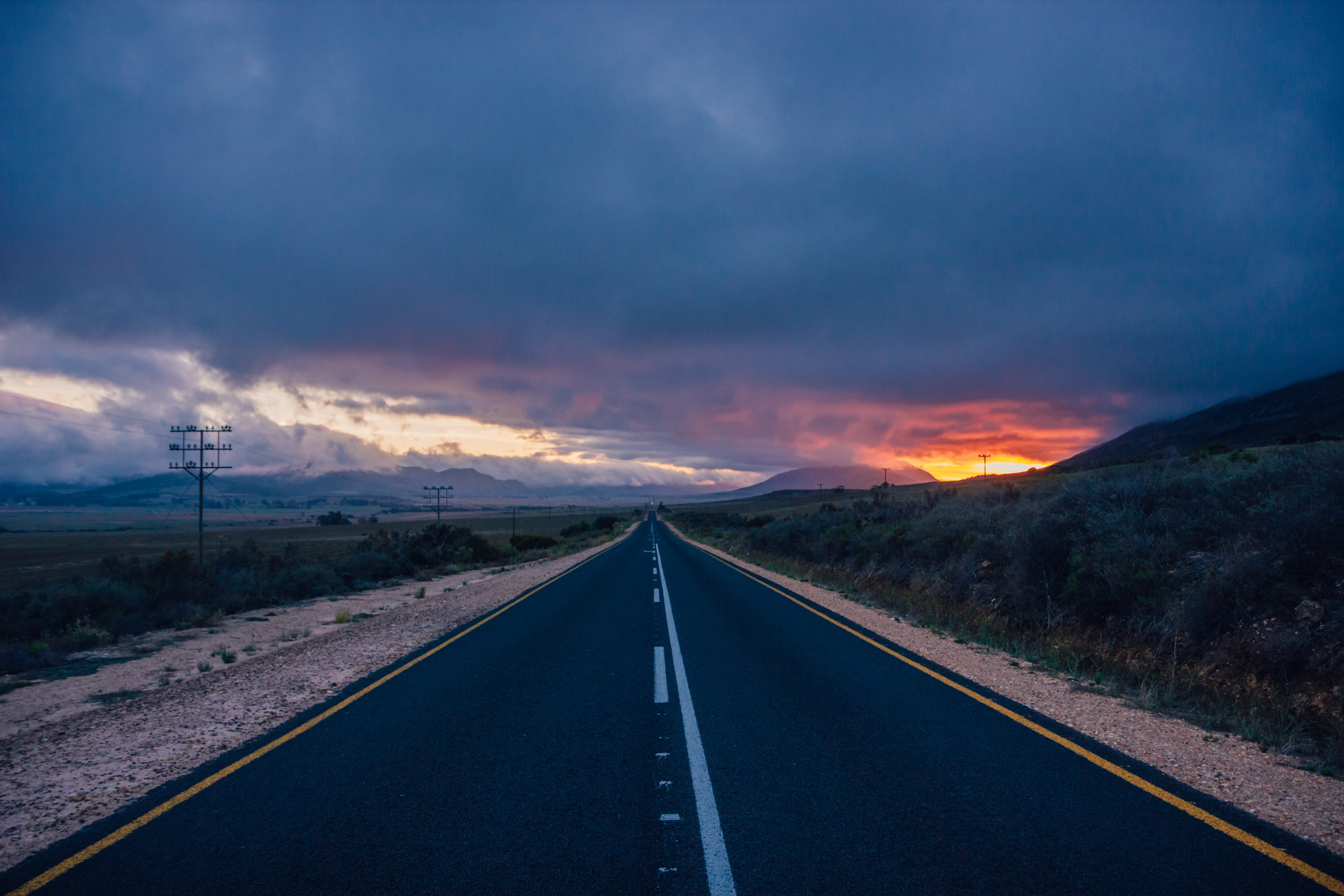 symbol, sun, direction, cloud, yellow, gravel, beauty in nature, dividing line, scenery, scenics - nature, vanishing point, mountain, sign, tranquility, HD Wallpaper