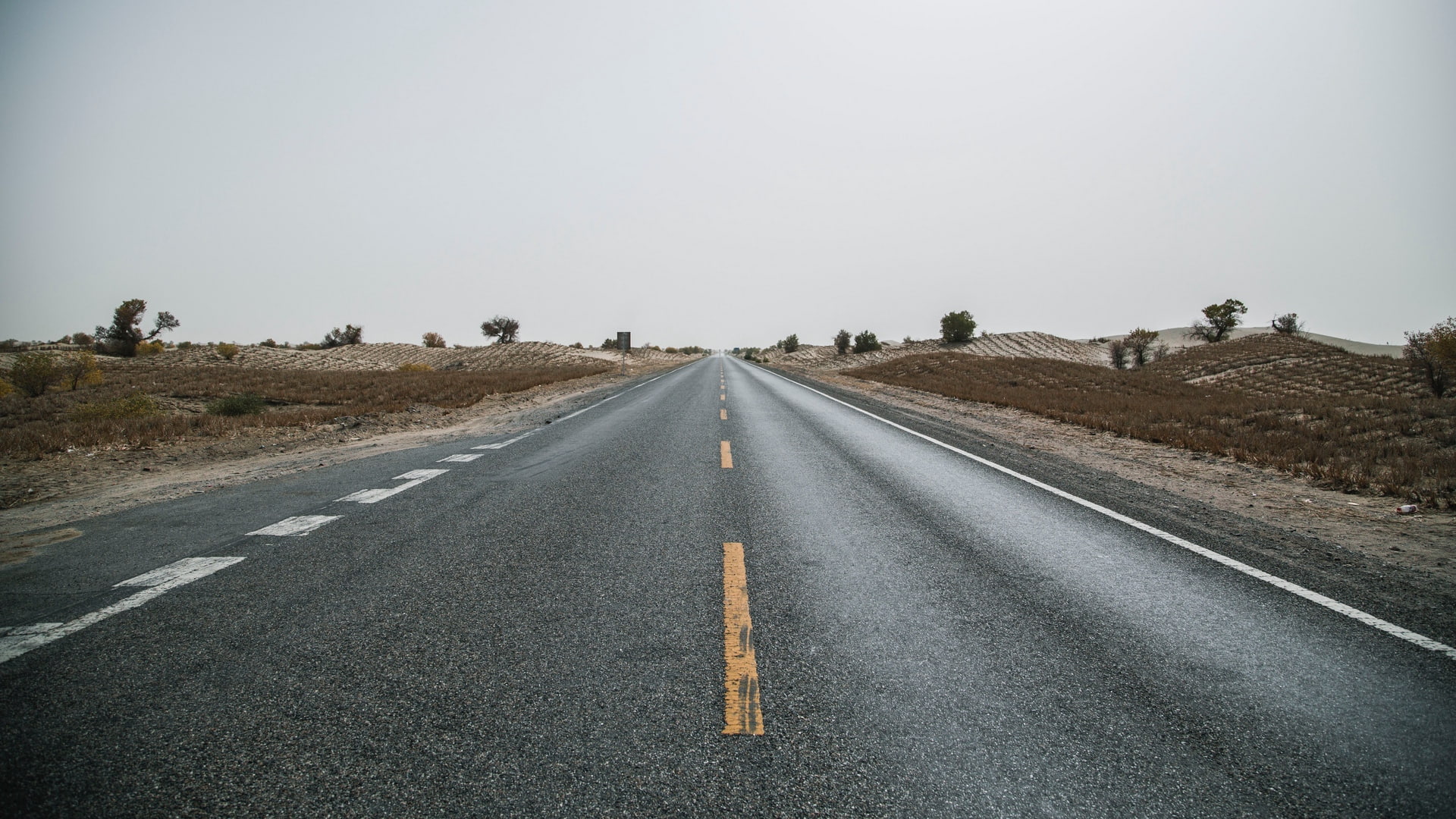 direction, road, landscape, outdoors, copy space, sky, symbol, dividing line, nature, clear sky, transportation, 1080P, diminishing perspective, marking, HD Wallpaper