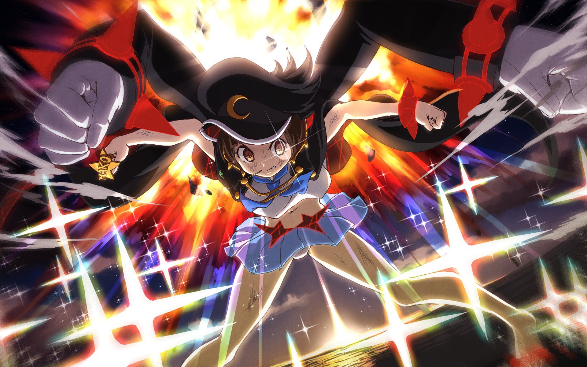 Kill la Kill, Mankanshoku Mako, design, multi colored, pattern, complexity, long exposure, reflection, light trail, light - natural phenomenon, lighting equipment, HD Wallpaper