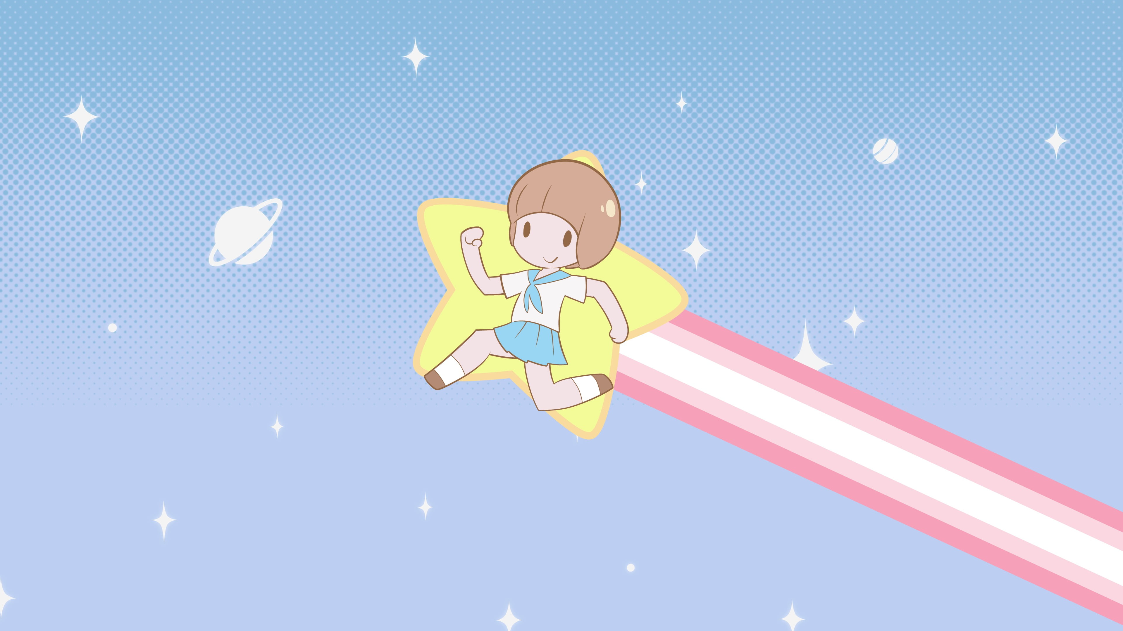 wearing, moon, illustration, sky, uniform, girl, outdoors, nature, Kill la Kill, Mankanshoku Mako, toy, 4K, low angle view, no people, human representation, HD Wallpaper