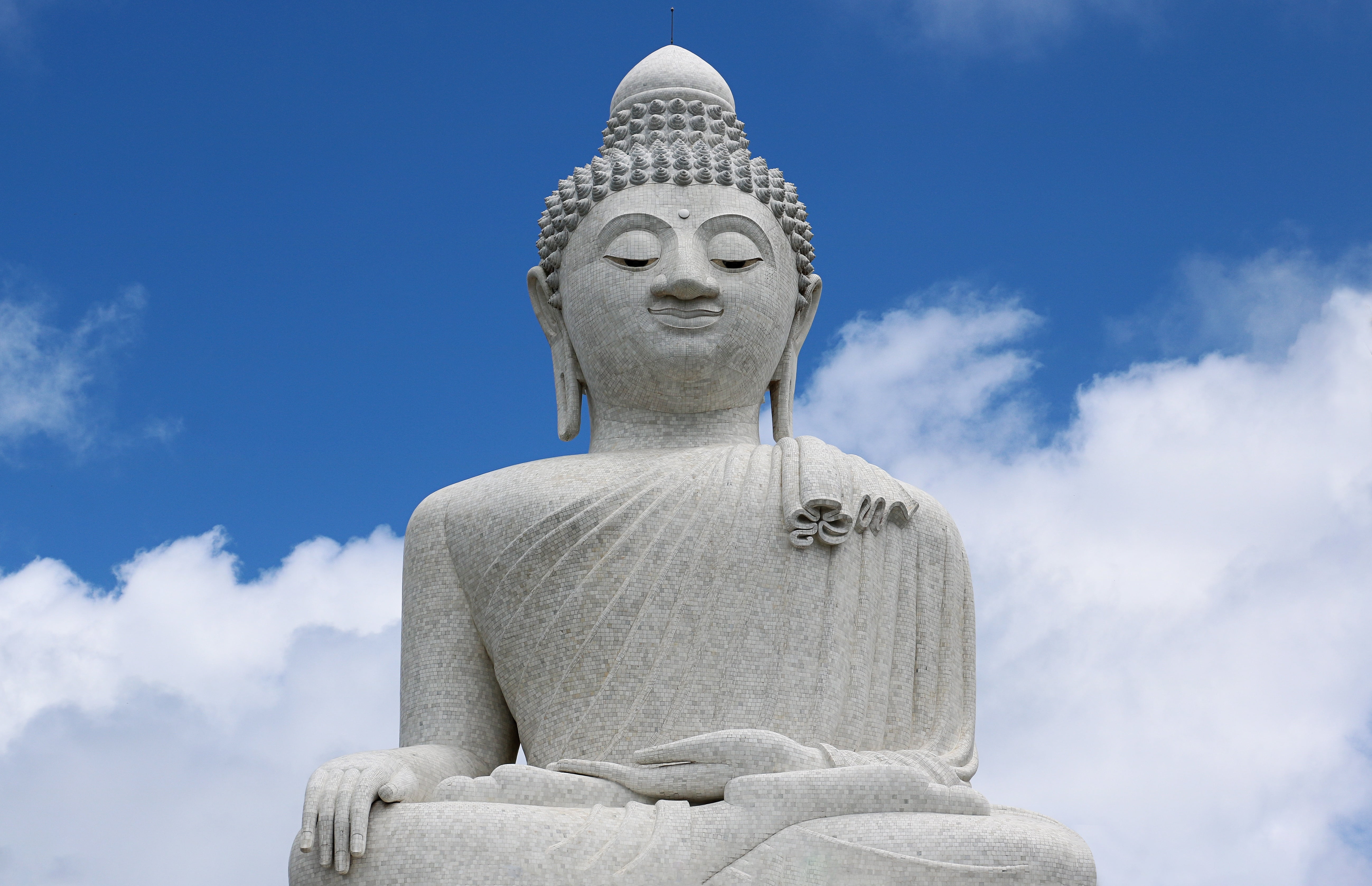 craft, blue, white, belief, big buddha, cloud - sky, human representation, idol, buddha statue, the big buddha of phuket, 5K, buddha, no people, religion, HD Wallpaper