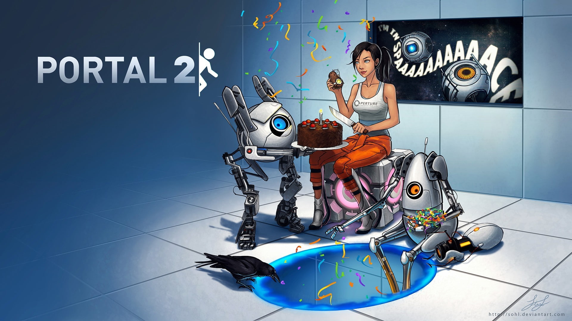 Valve, Chell, video games, Portal (game), 1080P, GLaDOS, Portal 2, Portal Gun, HD Wallpaper