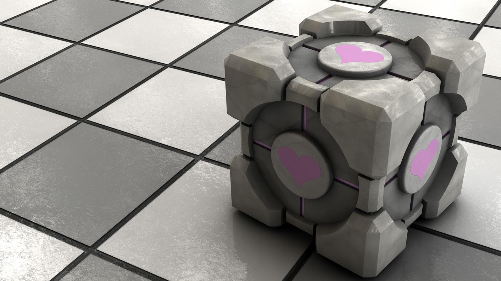 companion, 1080P, cube, companion cube, checked, hd, HD Wallpaper