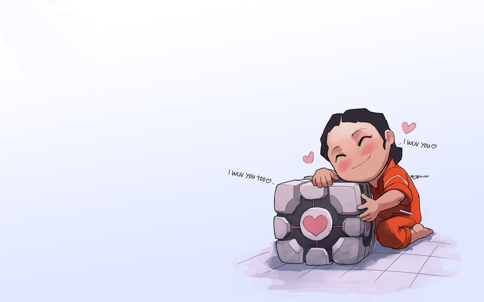 portal, 1080P, chell, cube, companion, HD Wallpaper