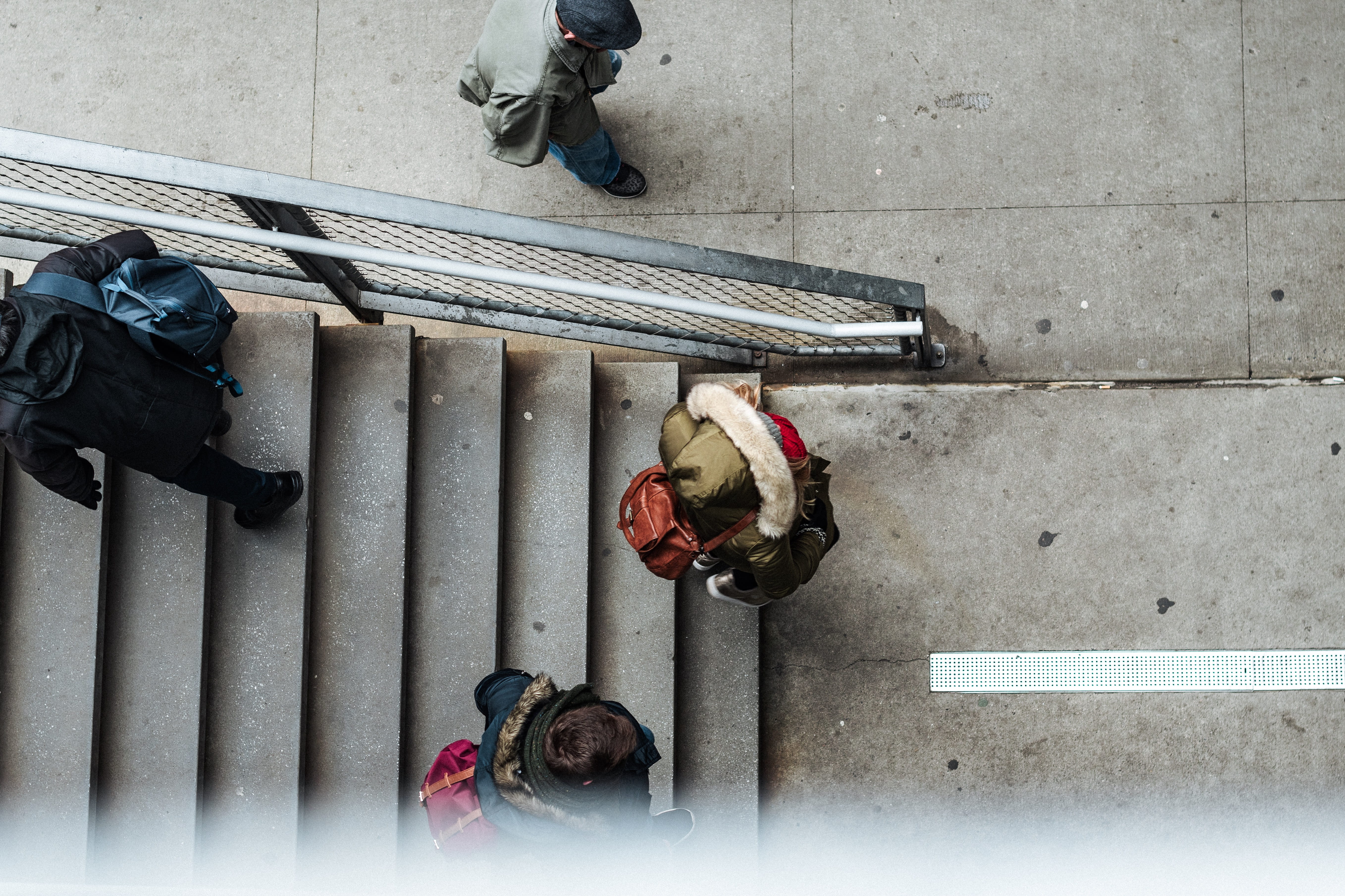 fireman, transportation, birds eye, banister, sidewalk, day, drone, lifestyles, built structure, architecture, four, apparel, men, walking, handrail, steps, HD Wallpaper
