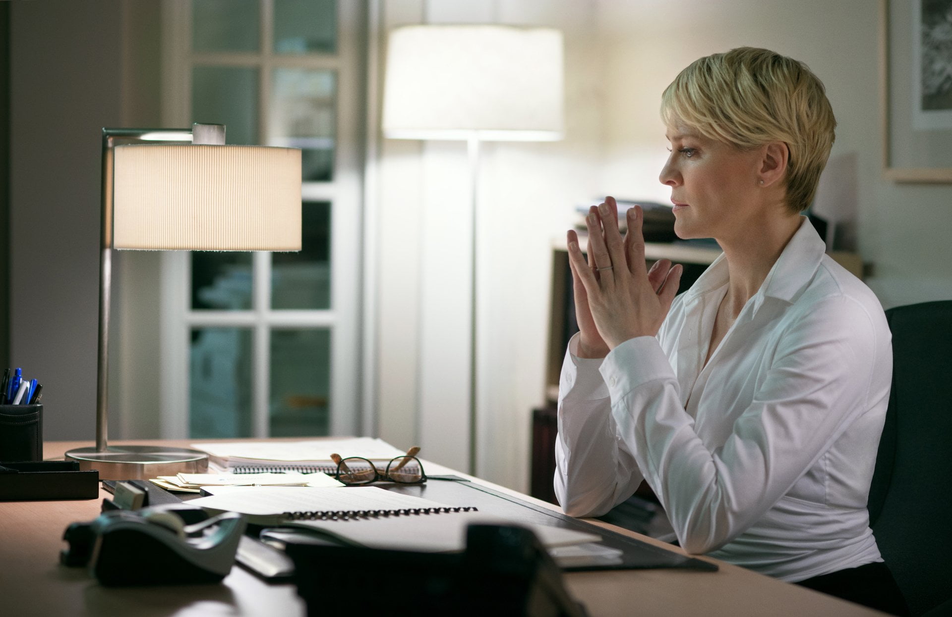 table, furniture, one person, corporate business, TV Show, office, business, holding, businesswoman, 1080P, business person, Claire Underwood, waist up, HD Wallpaper