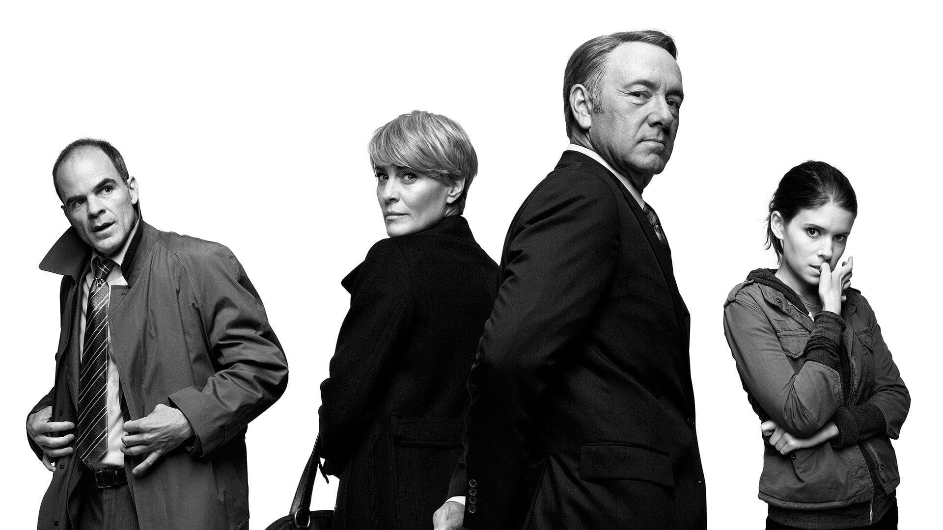 suit, adult, people, hairstyle, standing, 1080P, females, men, young men, young adult, males, business, group of people, indoors, house of cards kevin spacey actor monochrome kate mara robin wright michael kelly, HD Wallpaper