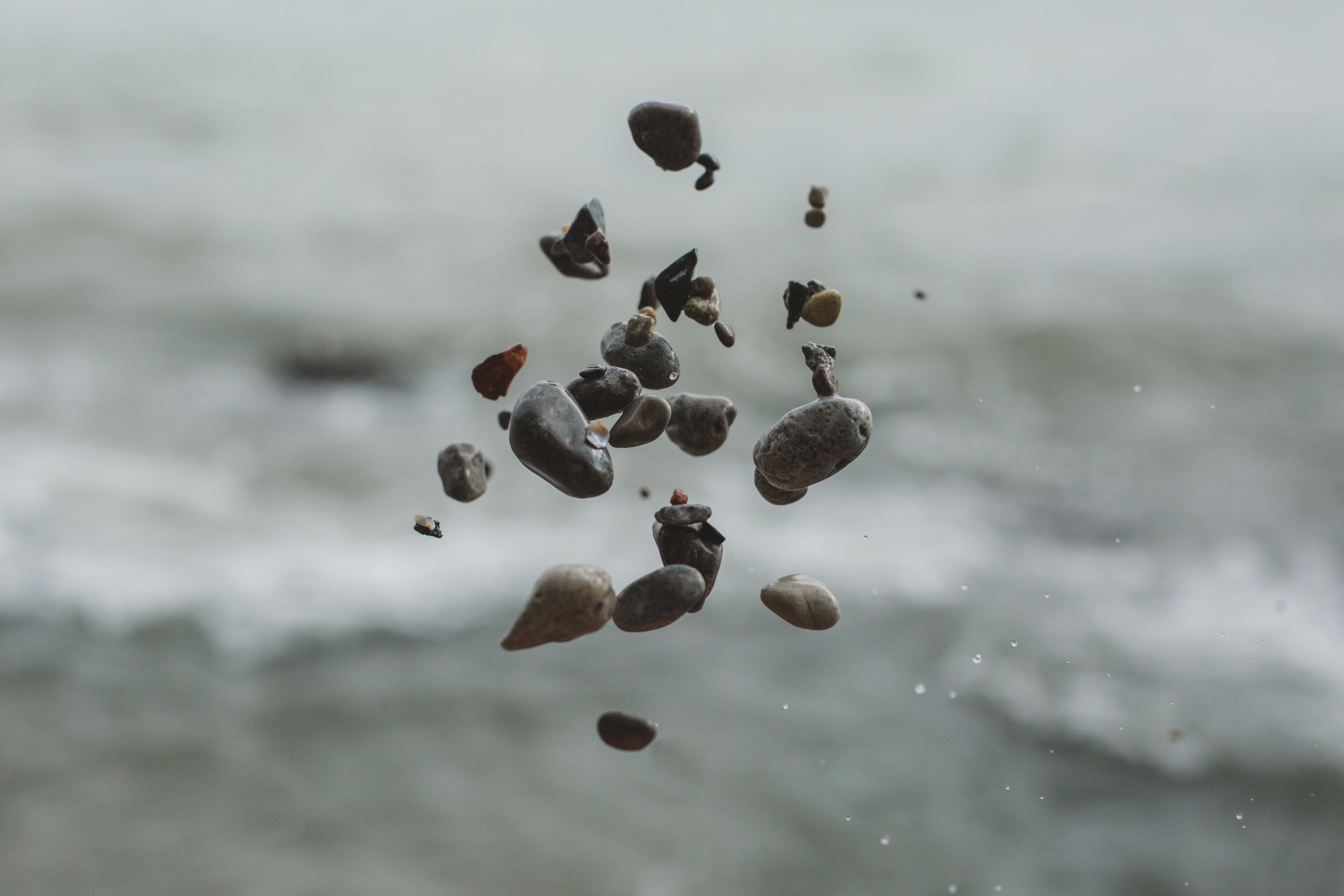 mid-air, flying, rock, brown, travel, sky, coast, air, stone, food and drink, large group of objects, motion, still life, summer, mineral, beauty in nature, HD Wallpaper