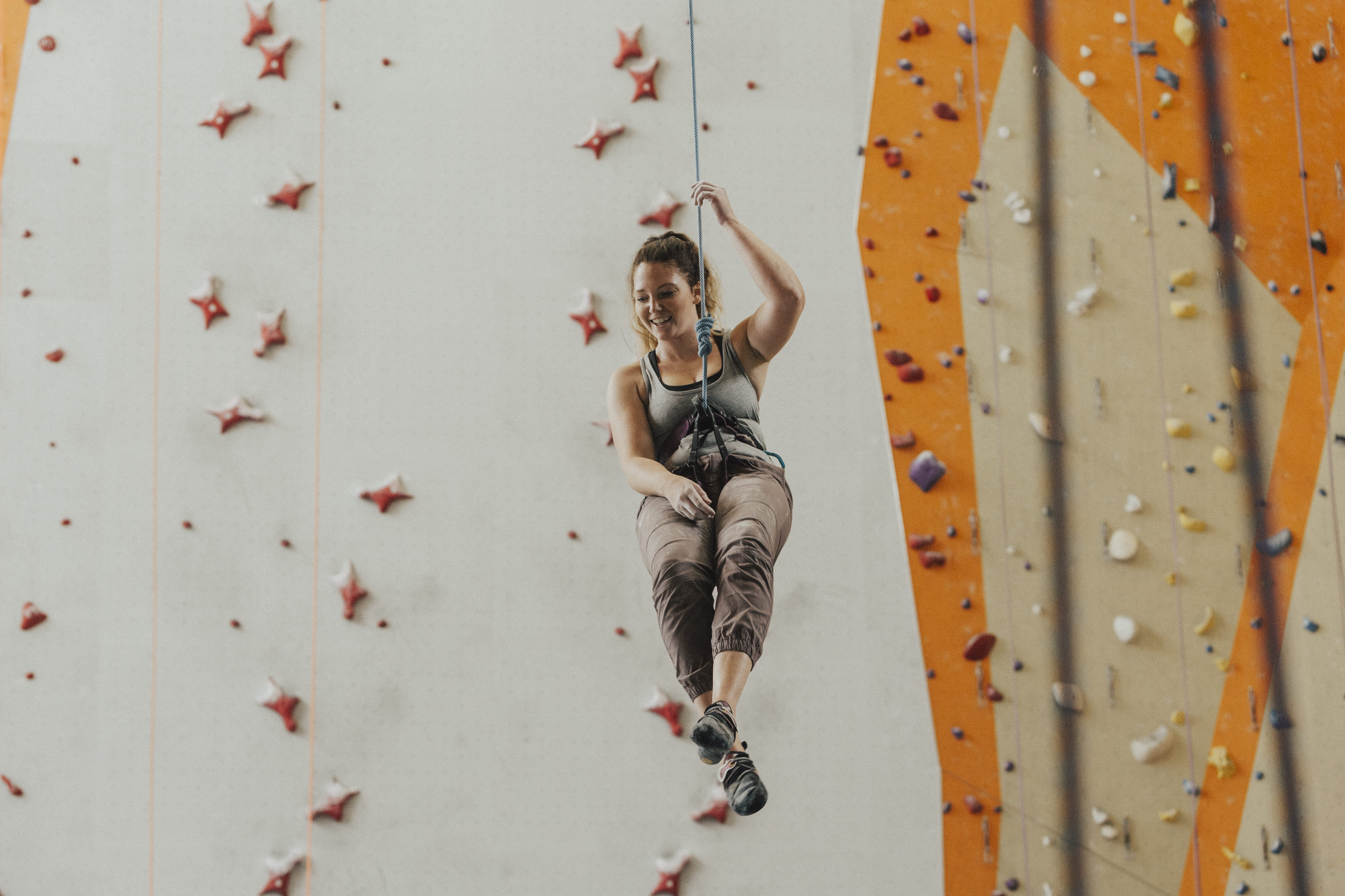 rock climbing, one person, climbing gym, suspended, leisure activity, hanging, 5K, indoor climbing, climb on, wall, climb, girl, climber, women, sport, HD Wallpaper