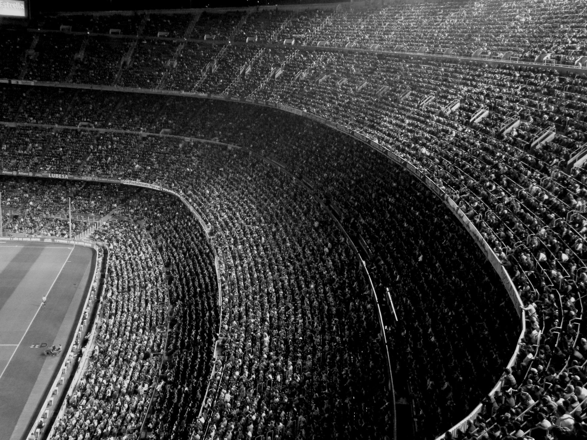 FC Barcelona, Soccer, Barcelona, sunlight, transportation, curve, empty, full frame, plant, day, Black and White, high angle view, Match, photo, grass, HD Wallpaper