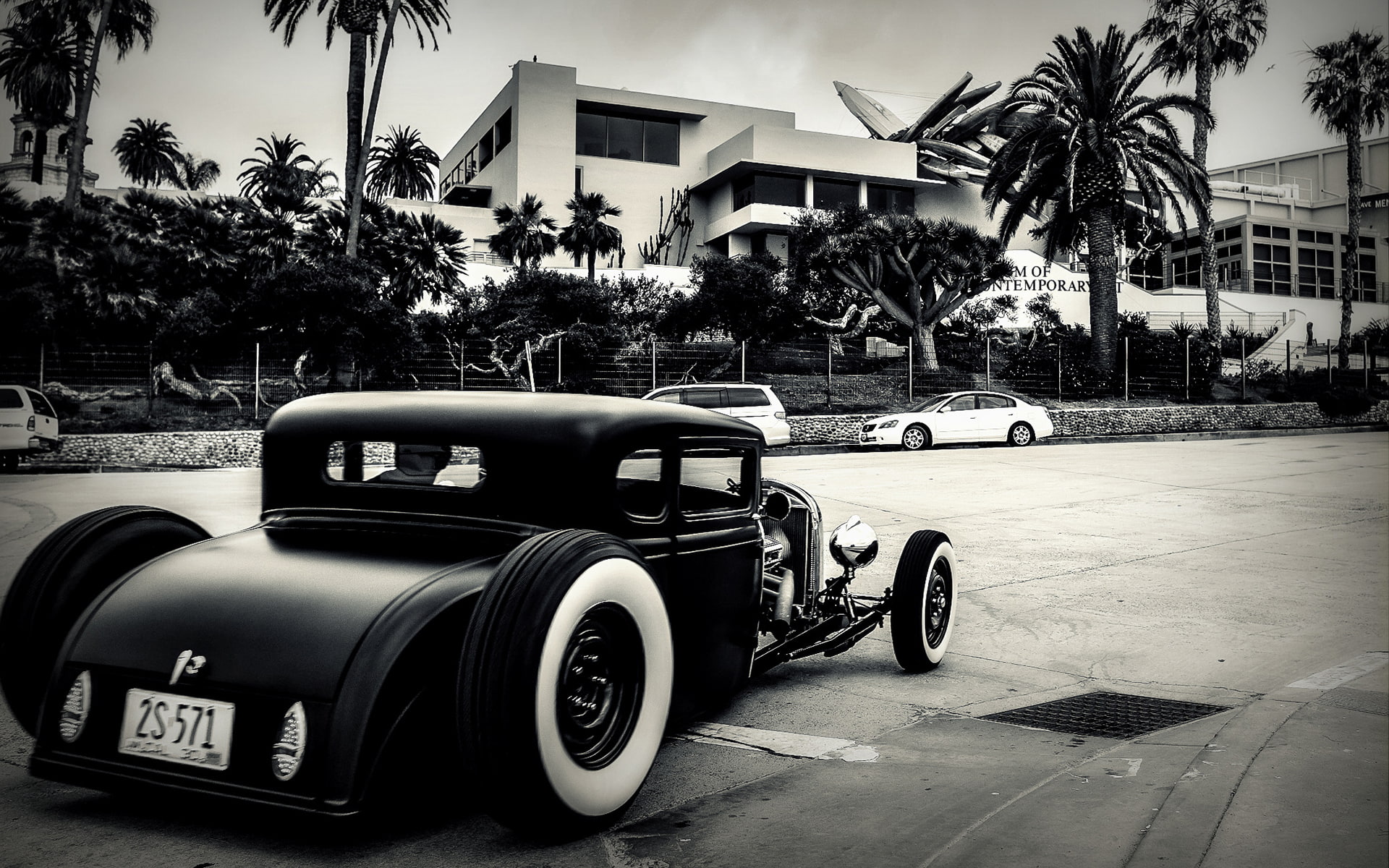 vintage, bw, slammed, rod, black, hot, car, hd, 1080P, cars, HD Wallpaper