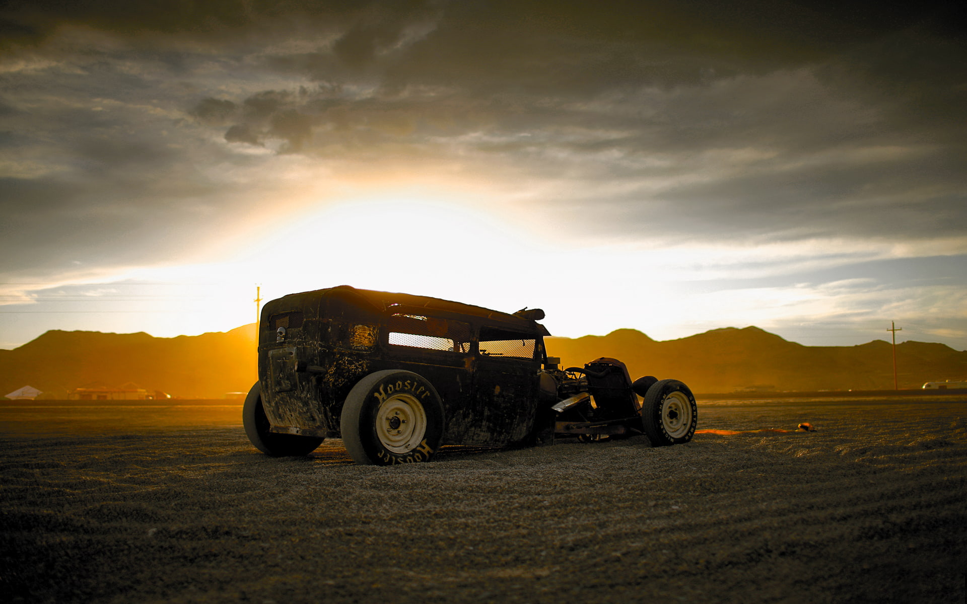 hot rod, nature, sunset, 1080P, hot, rod, car, HD Wallpaper