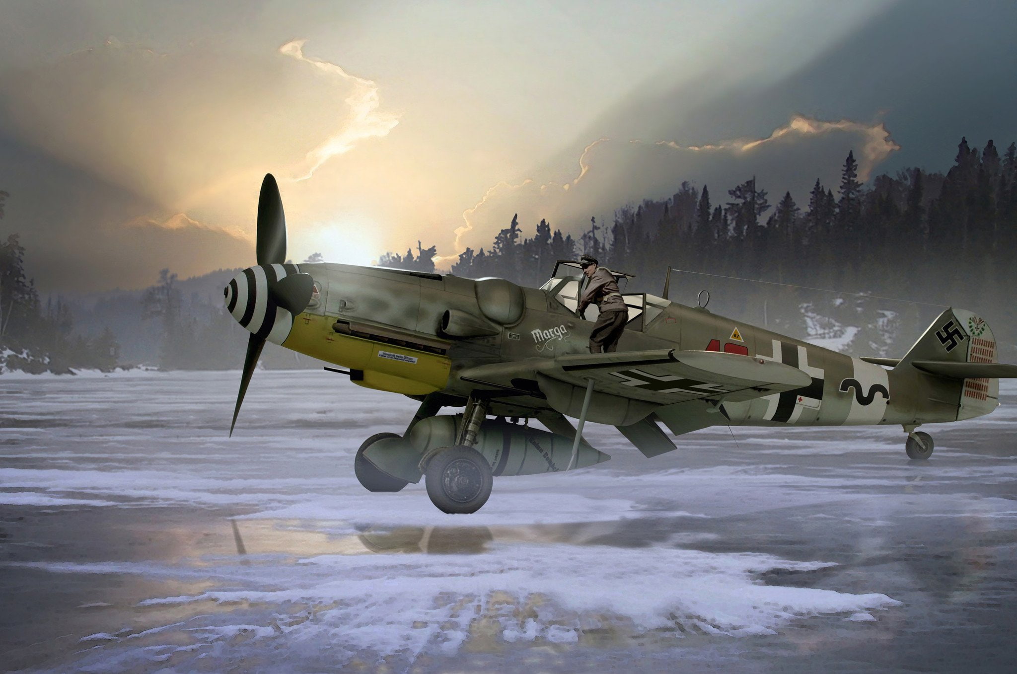1080P, Messerschmitt, fighter-low, Air force, single-engine, piston, Painting, Bf.109G-6/R6, HD Wallpaper