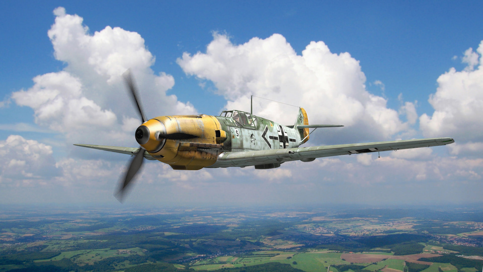 Luftwaffe, the German pilot of the fighter units of the Luftwaffe, 1080P, speed, fighter plane, above, single-engine piston fighter-low, on the move, motion, HD Wallpaper