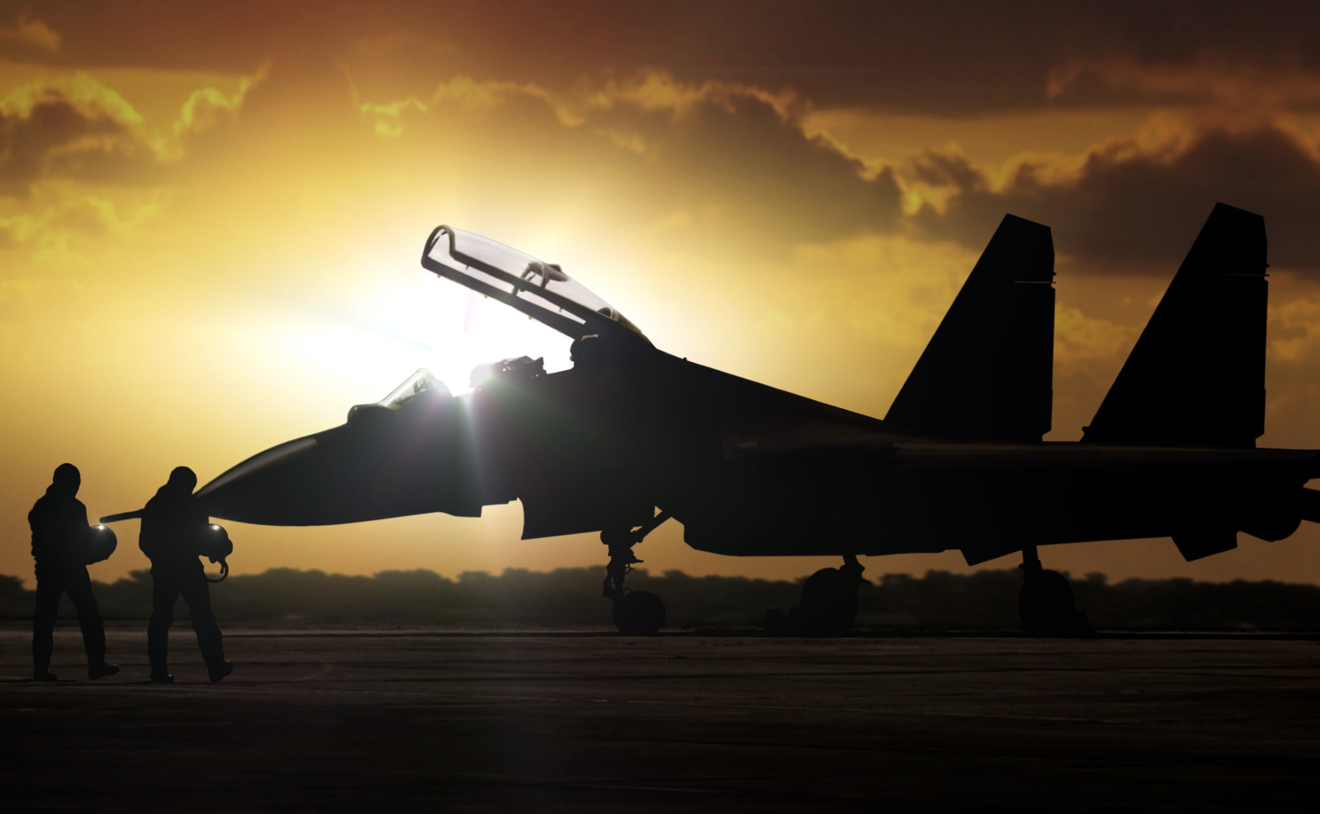 fighter, developer, multipurpose, to fly, the plane, Videoconferencing, beautiful background, the airfield, dawn, pilots, Russia, airbase, Su-30, silhouette, HD Wallpaper