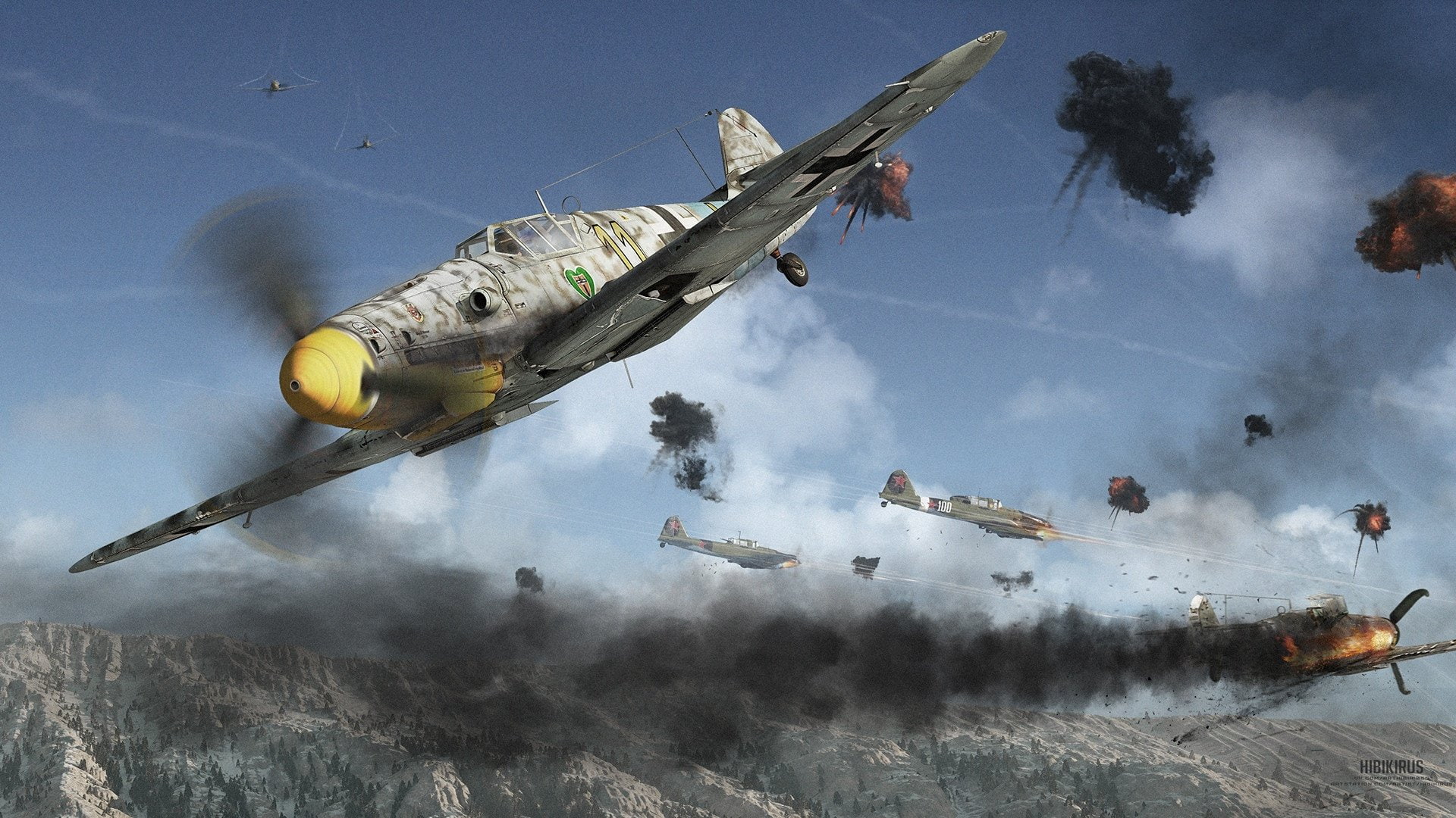 Warplane, Messerschmitt Bf 109, Battle, Wars, Aircraft, 1080P, Yakovlev Yak-9, HD Wallpaper