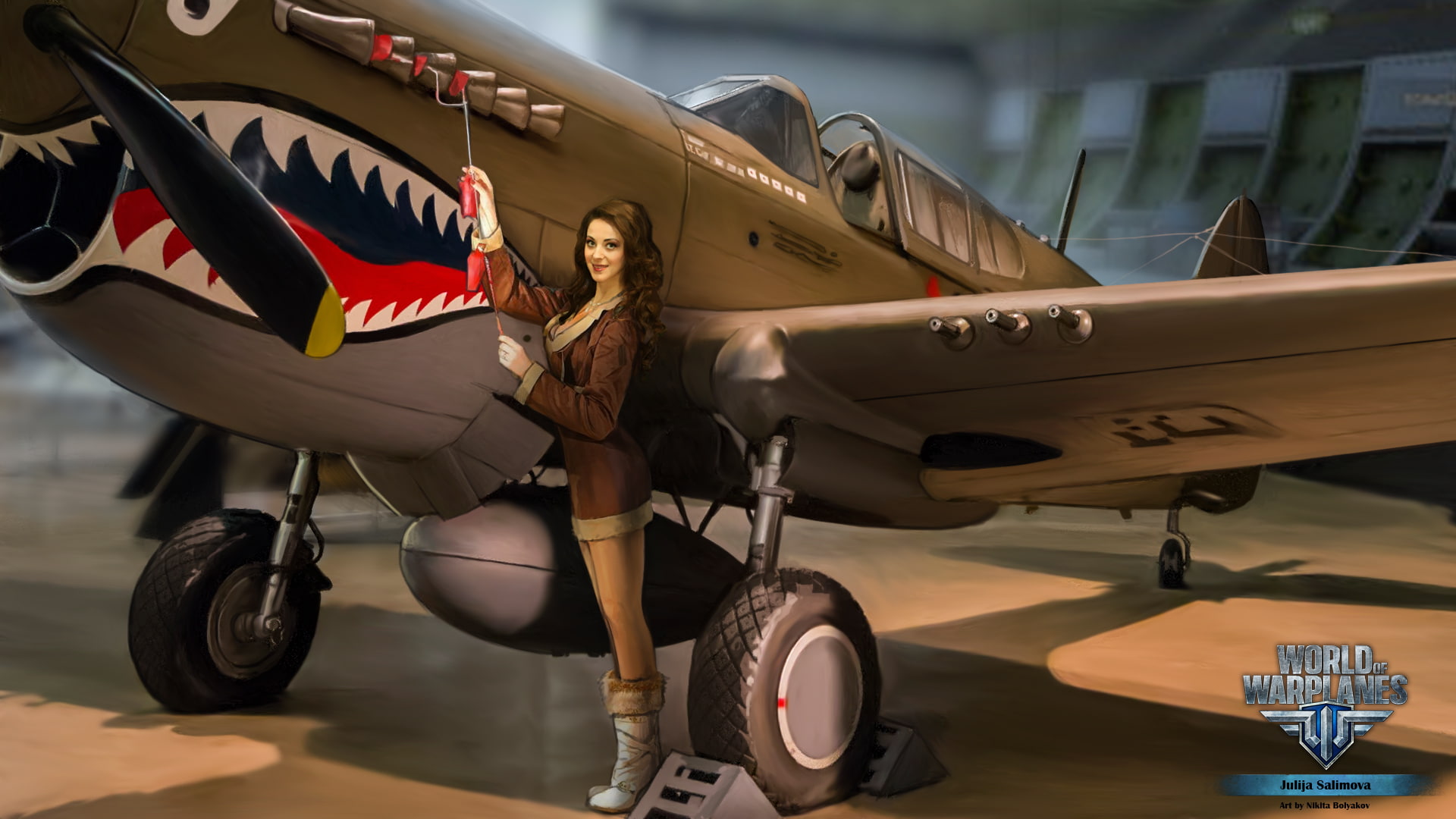MMO, Persha Studia, World of aircraft, air, brunette, girl, Wargaming.net, Nikita Bolyakov, arcade, teeth, aviation, arcade plane, World of Warplanes, the plane, HD Wallpaper
