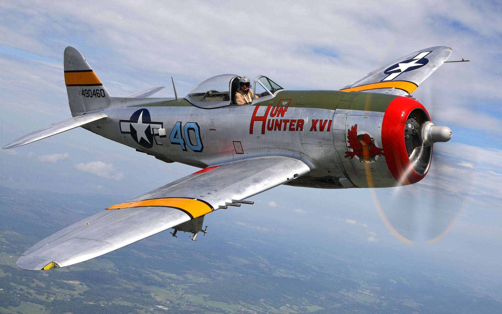 sky, Thunderbolt, navy, single object, historical, gray, private, the plane, Republic, hunter, flying, xvi, day, air vehicle, transportation, plane, green, HD Wallpaper