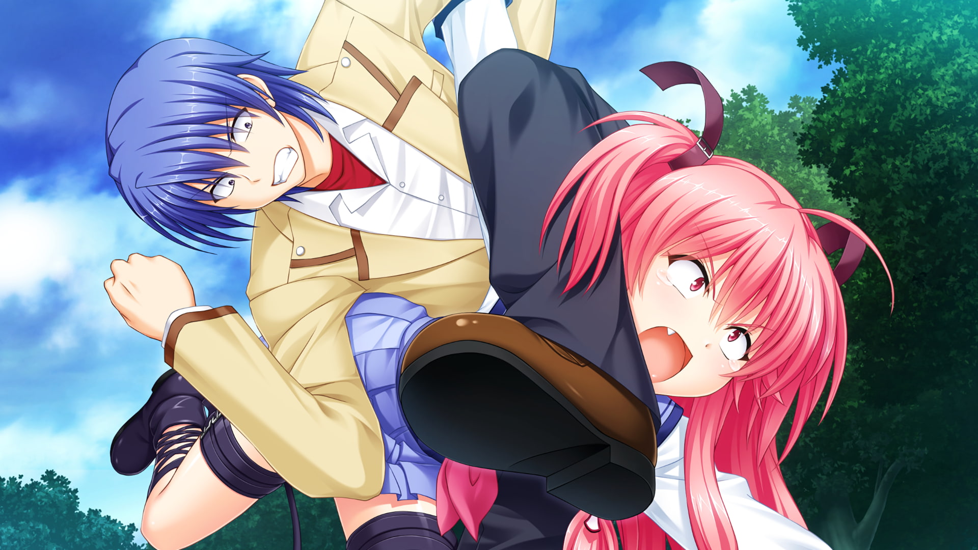 day, mask, sky, Anime, angel beats, disguise, red, nature, real people, costume, human representation, hinata hideki, arts culture and entertainment, yui, HD Wallpaper