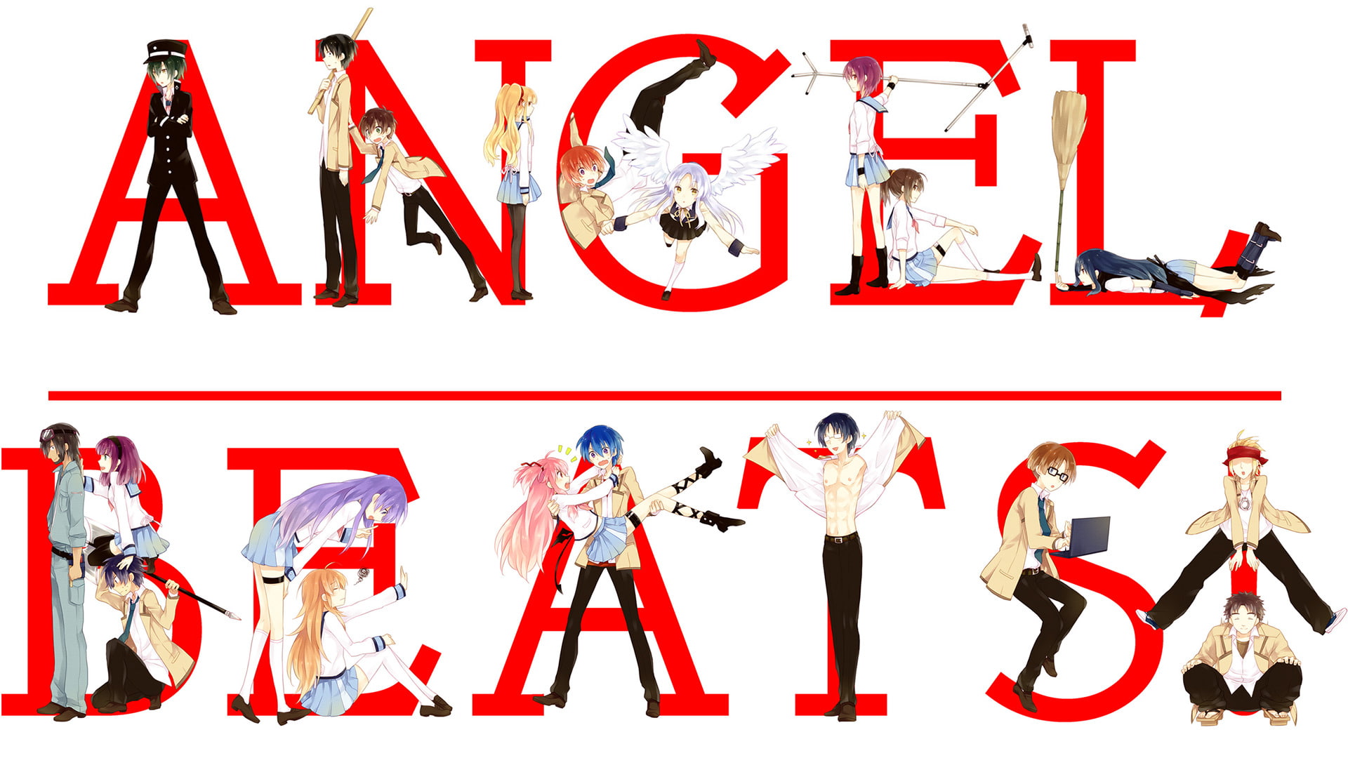 Eri Shiina, Yusa (Angel Beats!), Shiori Sekine, Miyuki Irie, Noda (Angel Beats!), Yuzuru Otonashi, Matsushita (Angel Beats!), Kanade Tachibana, Ayato Naoi, HD Wallpaper