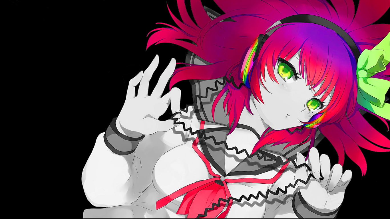 headphones, selective coloring, colorful, anime, Angel Beats!, Nakamura Yuri, 720P, anime girls, HD Wallpaper