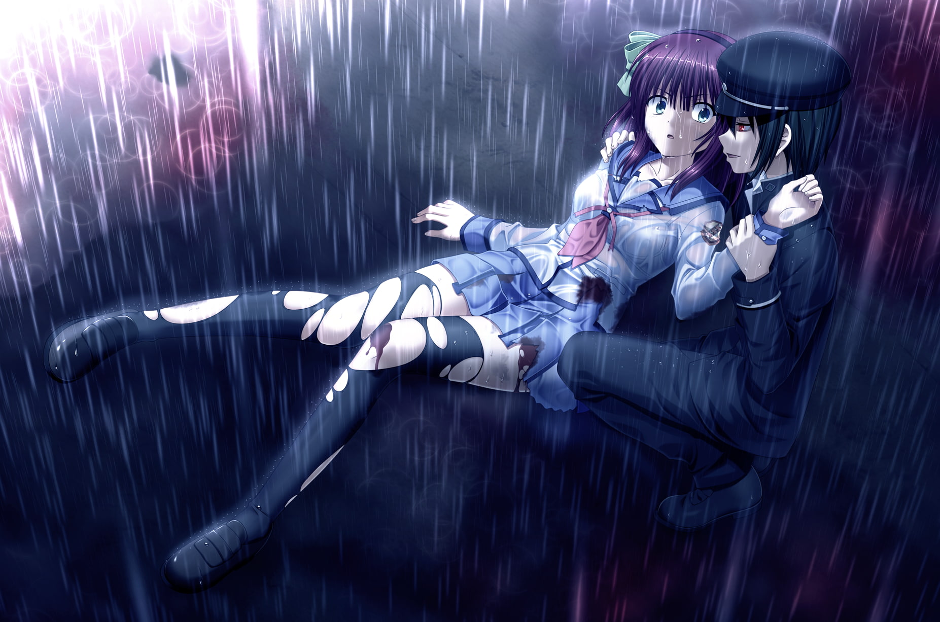 digital composite, nature, arts culture and entertainment, naoi ayato, angel beats, young adult, females, full length, nakamura yuri, water, uniform, the game, HD Wallpaper