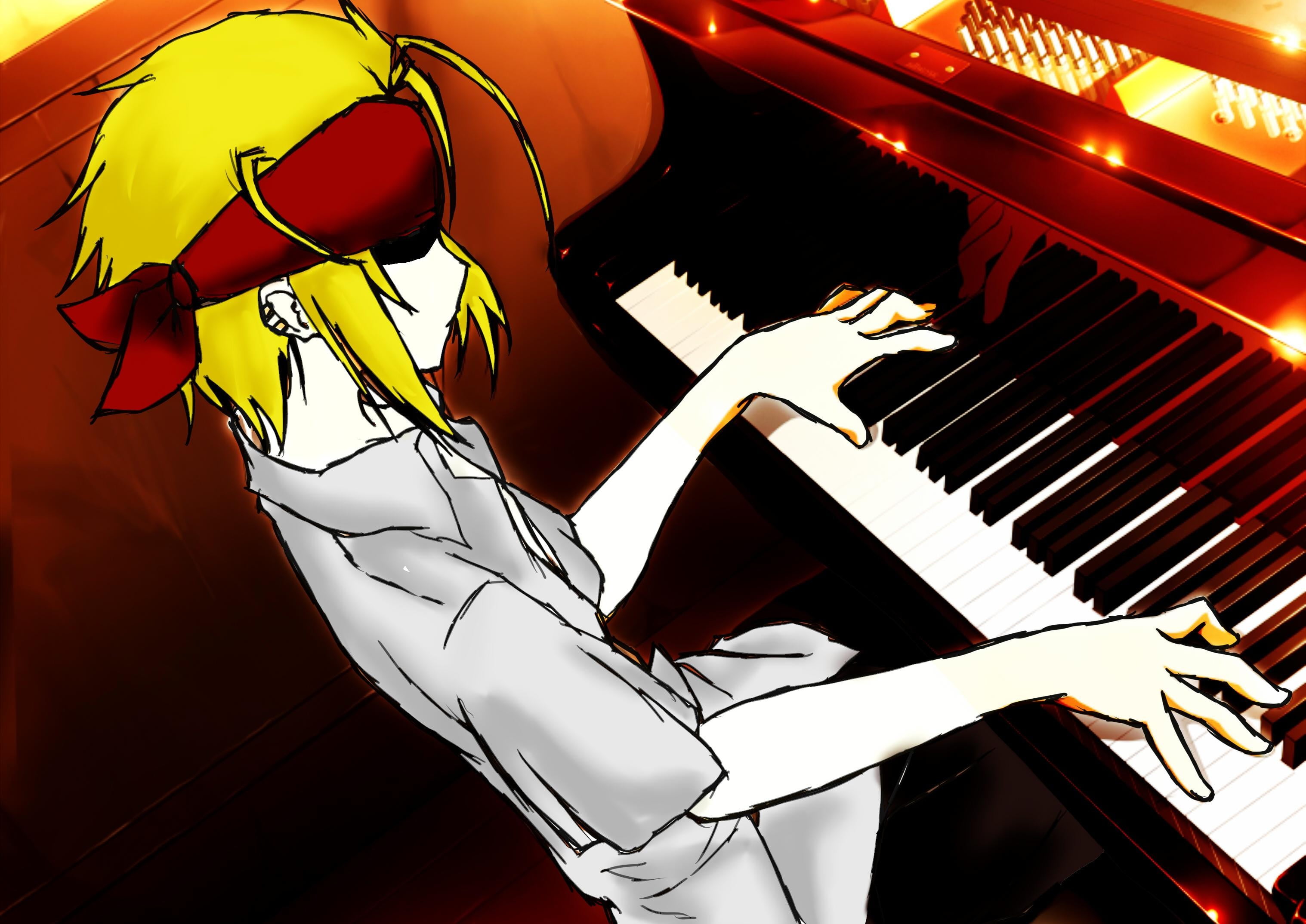 white color, no people, white, arts culture and entertainment, black, Angel Beats!, anime, piano, still life, women, creativity, performance, musical equipment, HD Wallpaper