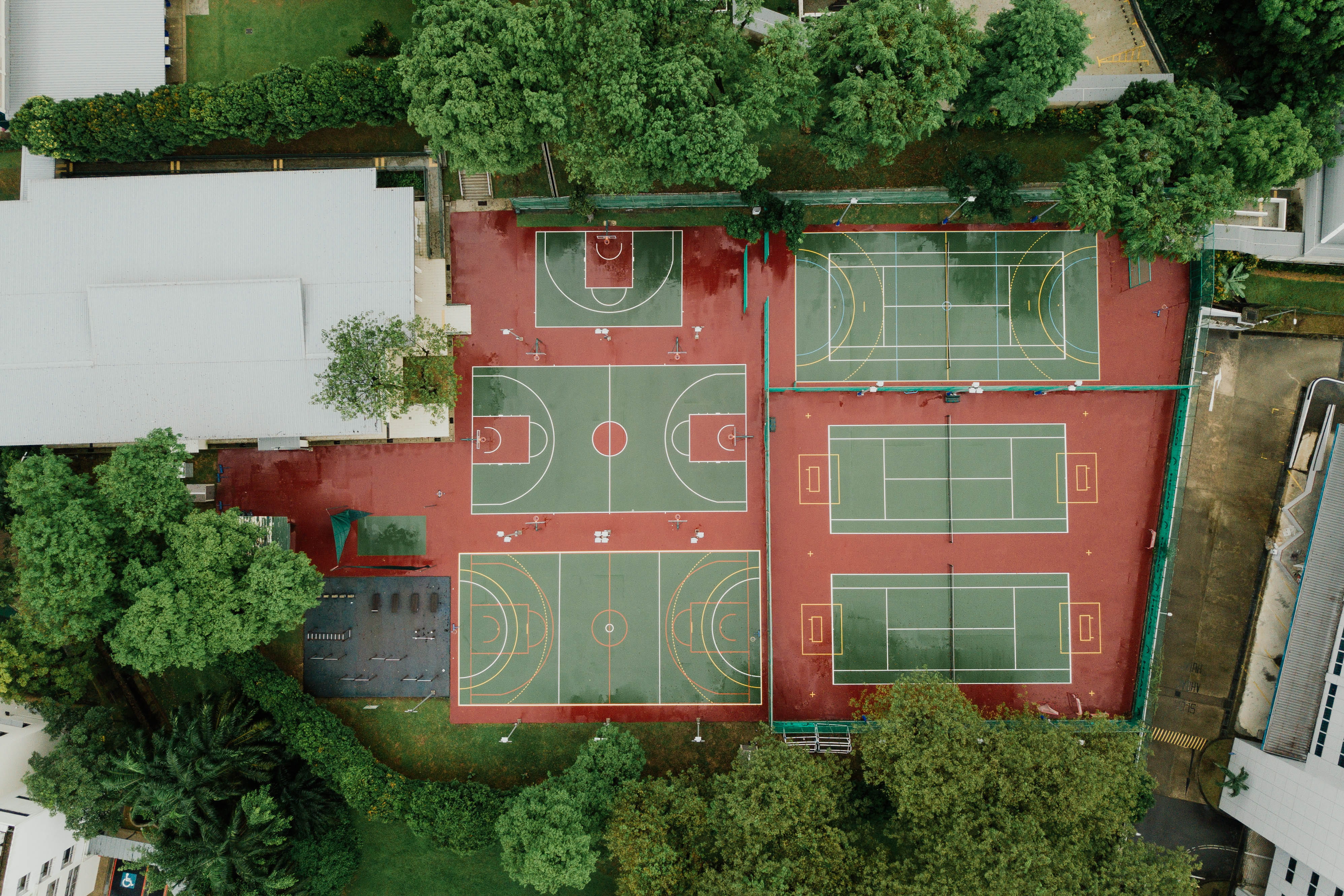 building exterior, green color, field, transportation, tree, sports, photography, court, outdoors, drone view, text, photo, no people, day, wall - building feature, HD Wallpaper