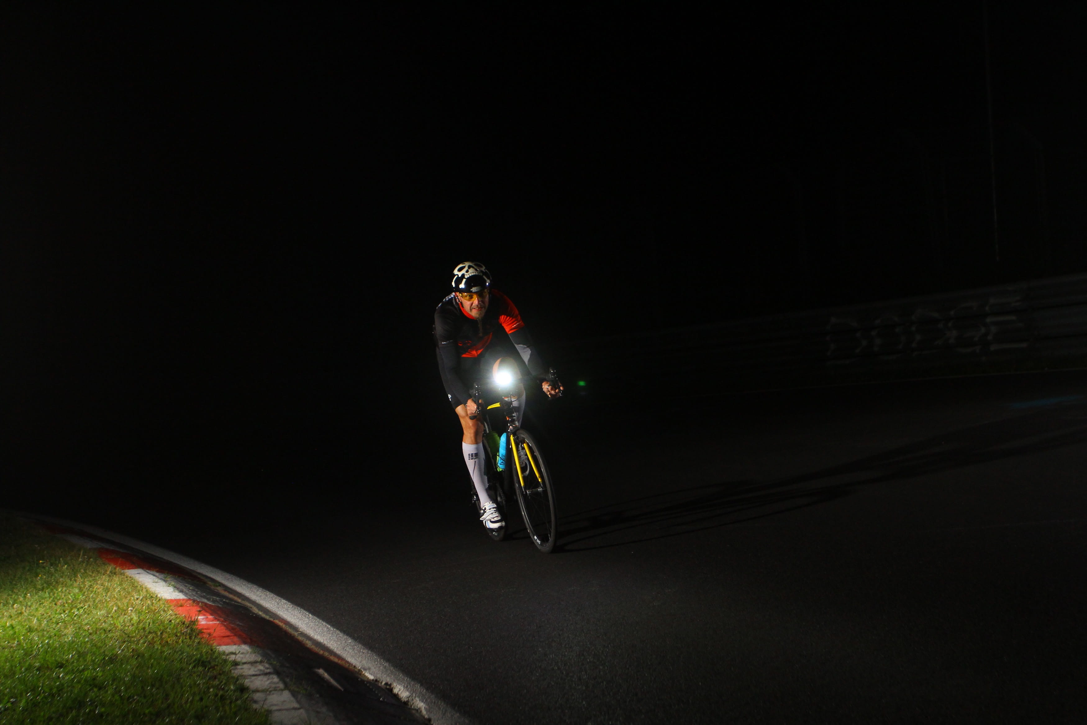 helmet, athlete, black background, motion, sports clothing, one person, night, mode of transportation, 2K, full length, riding, road, cycling, speed, on the move, HD Wallpaper