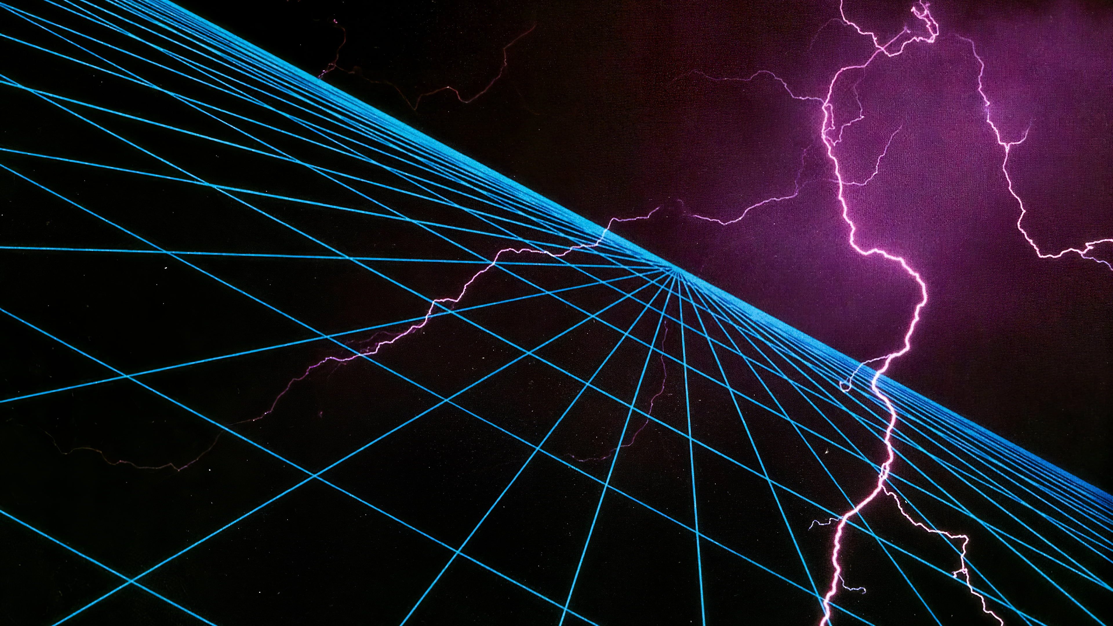 4K, lightning, neon, grid, HD Wallpaper