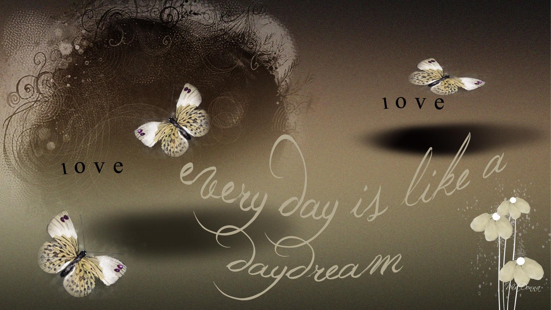 flowers, 1080P, abstract, 3d and abstract, transparent, brown, butterflies, firefox persona, daydream, every, day, love, daydreams, HD Wallpaper