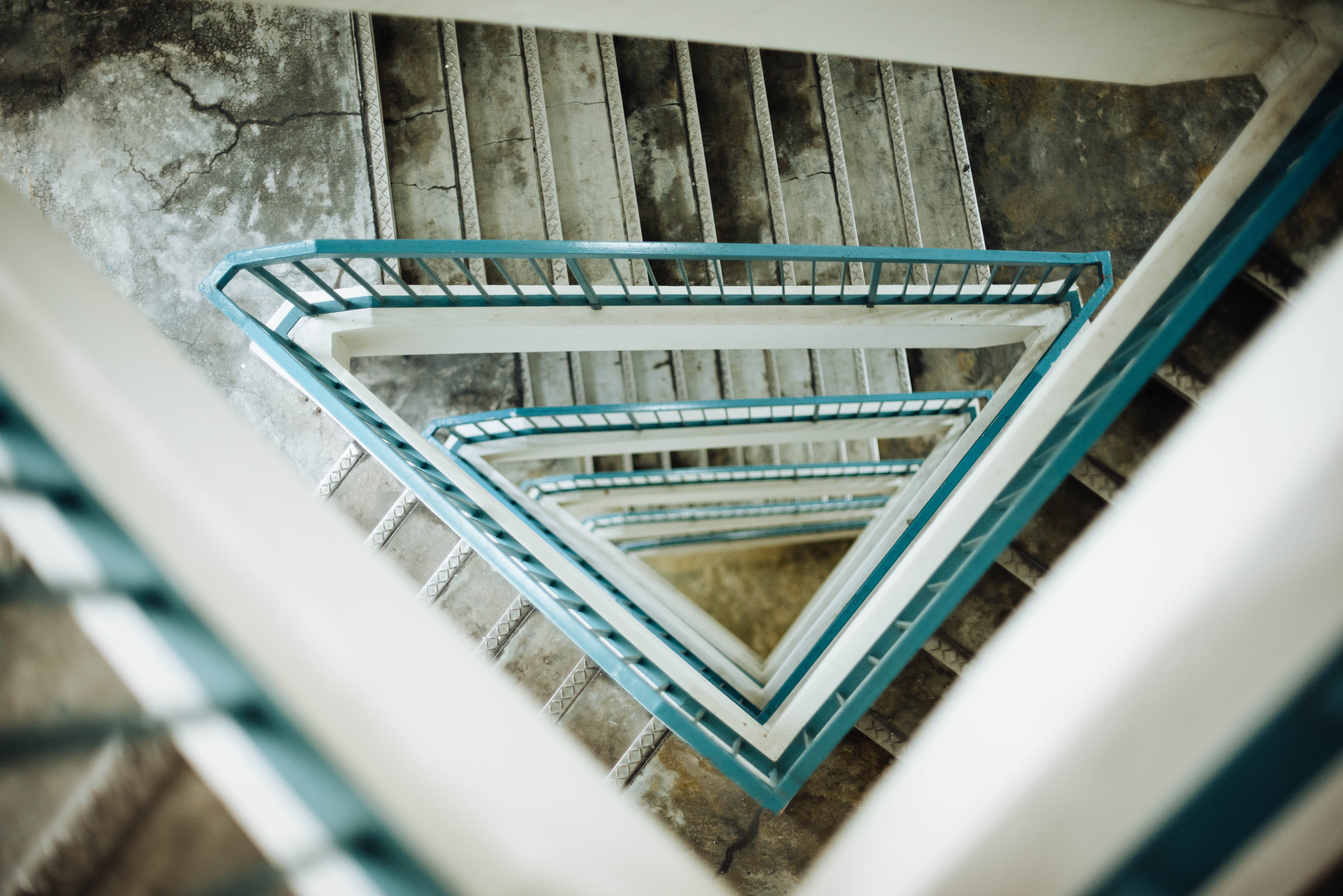 architecture, ceiling, staircase, coloured, day, reflection, close-up, view, nature, built structure, railing, no People, stairwell, steel, teal, looking, HD Wallpaper