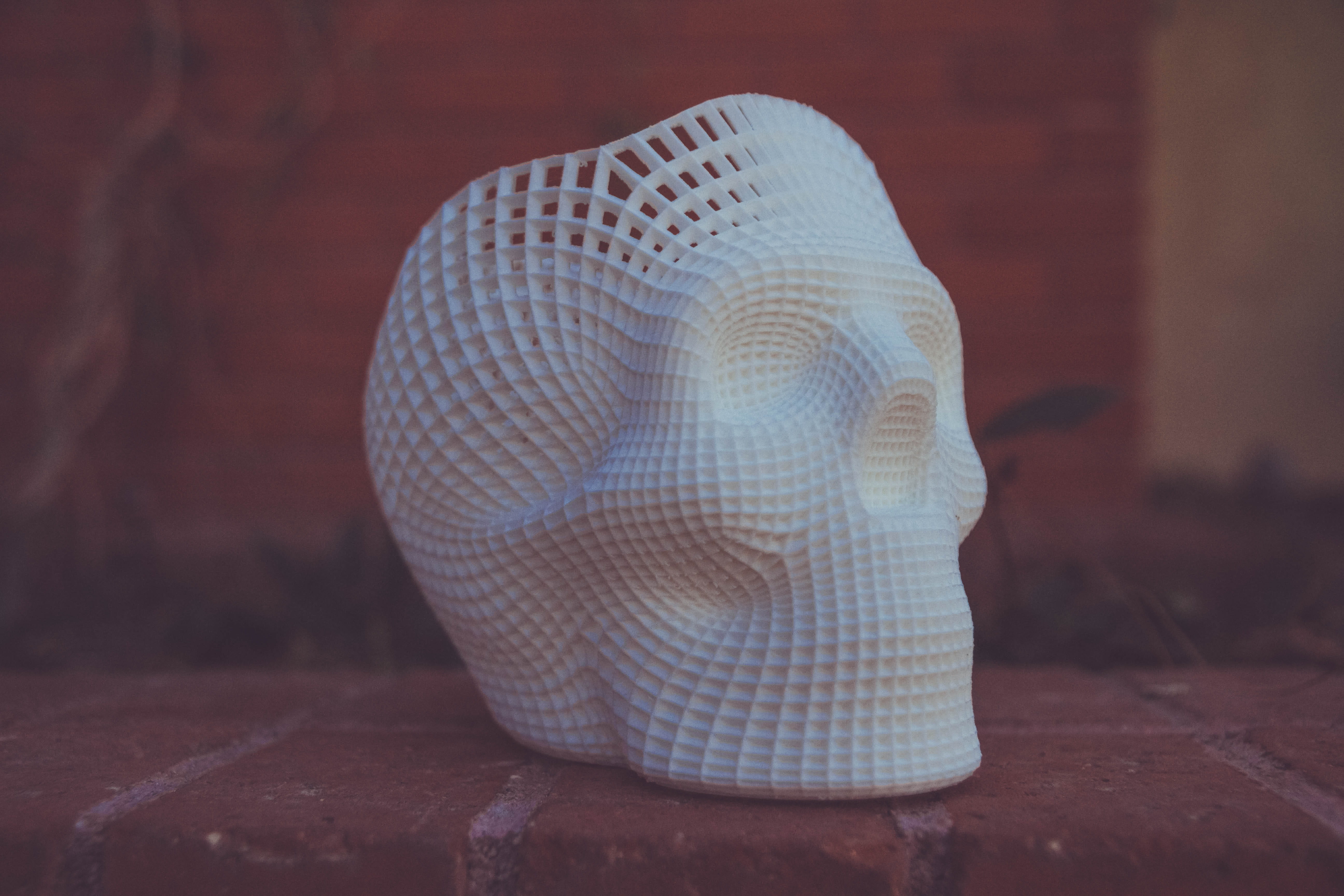 close-up, skull, artwork, brick wall, indoors, sculpture, representation, single object, textile, floor, statue, human, art and craft, human representation, HD Wallpaper